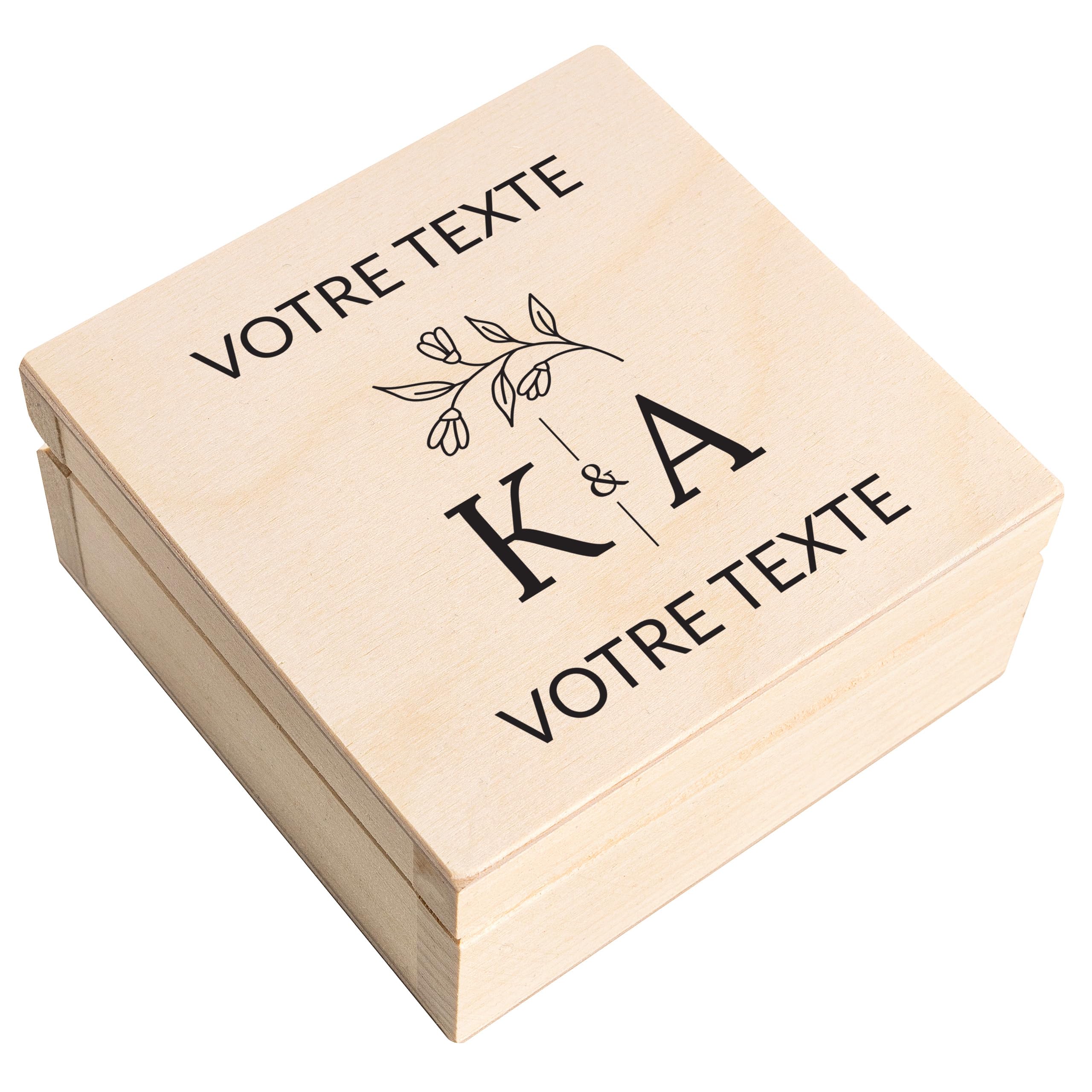 Creative Deco Texte souhaité boîte bois 10x10 cm beige personnalisée