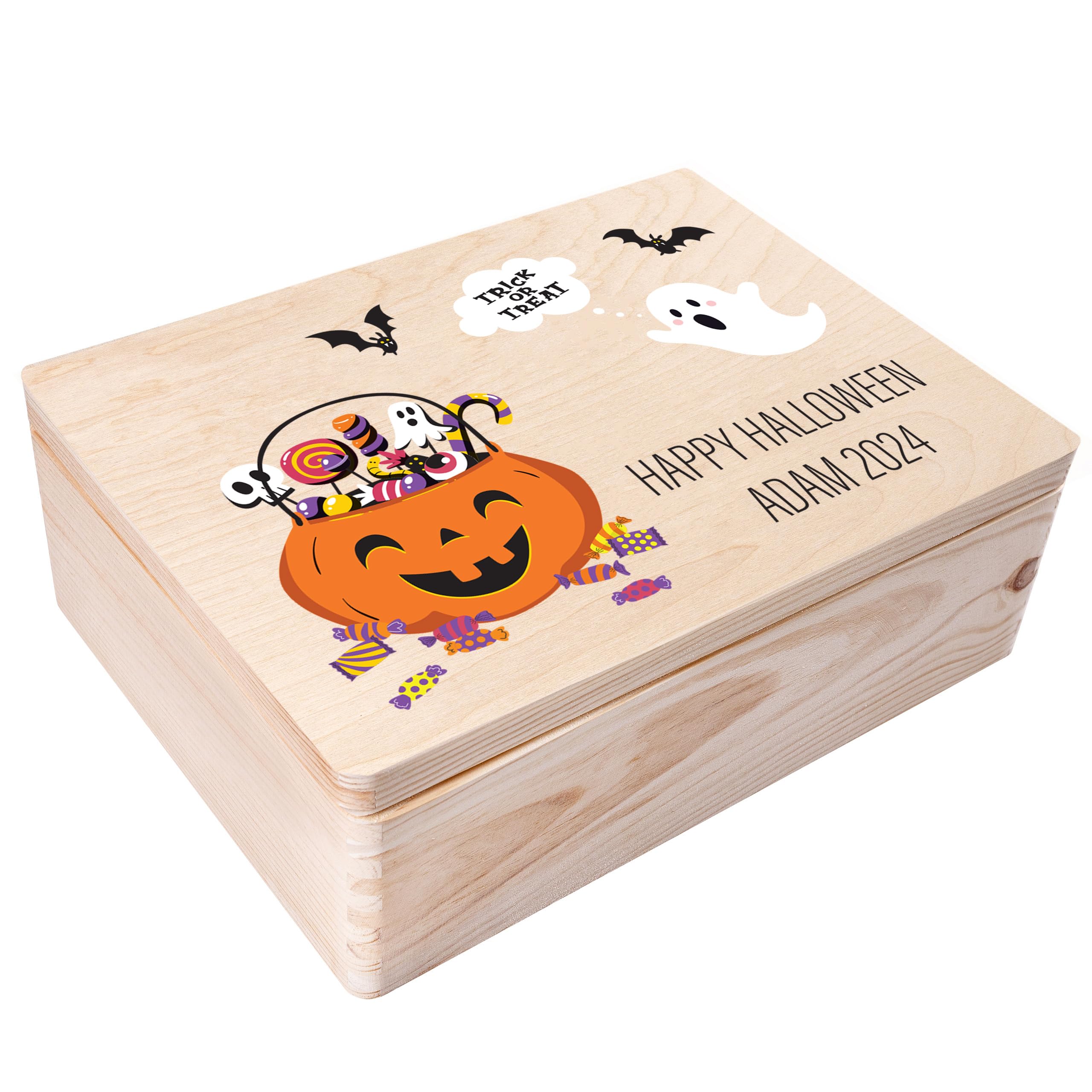 Creative Deco Boîte en bois citrouille 30x20x14 Halloween