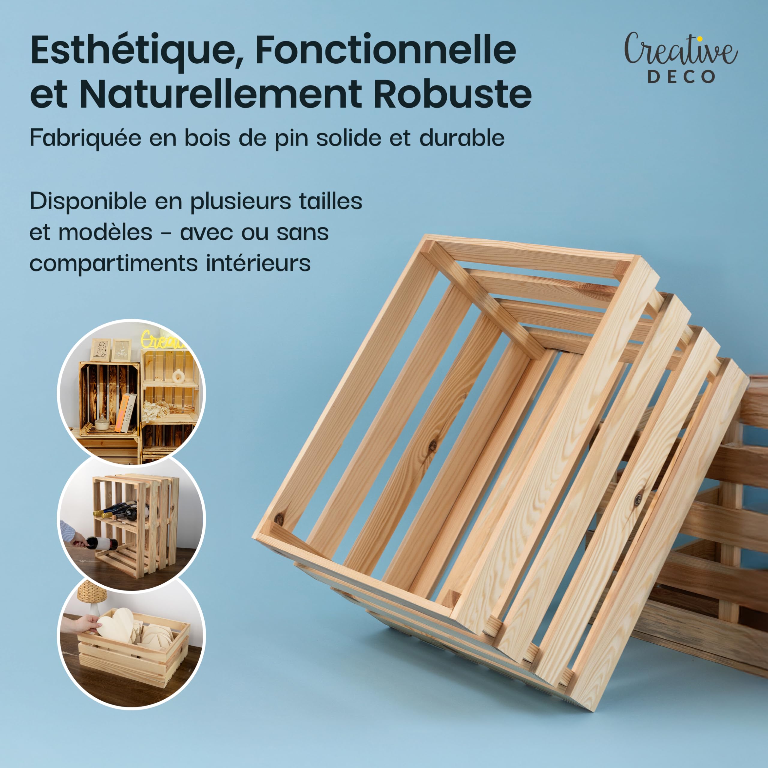 Creative Deco Wood caisse bois 50x40x30 cm pin naturel