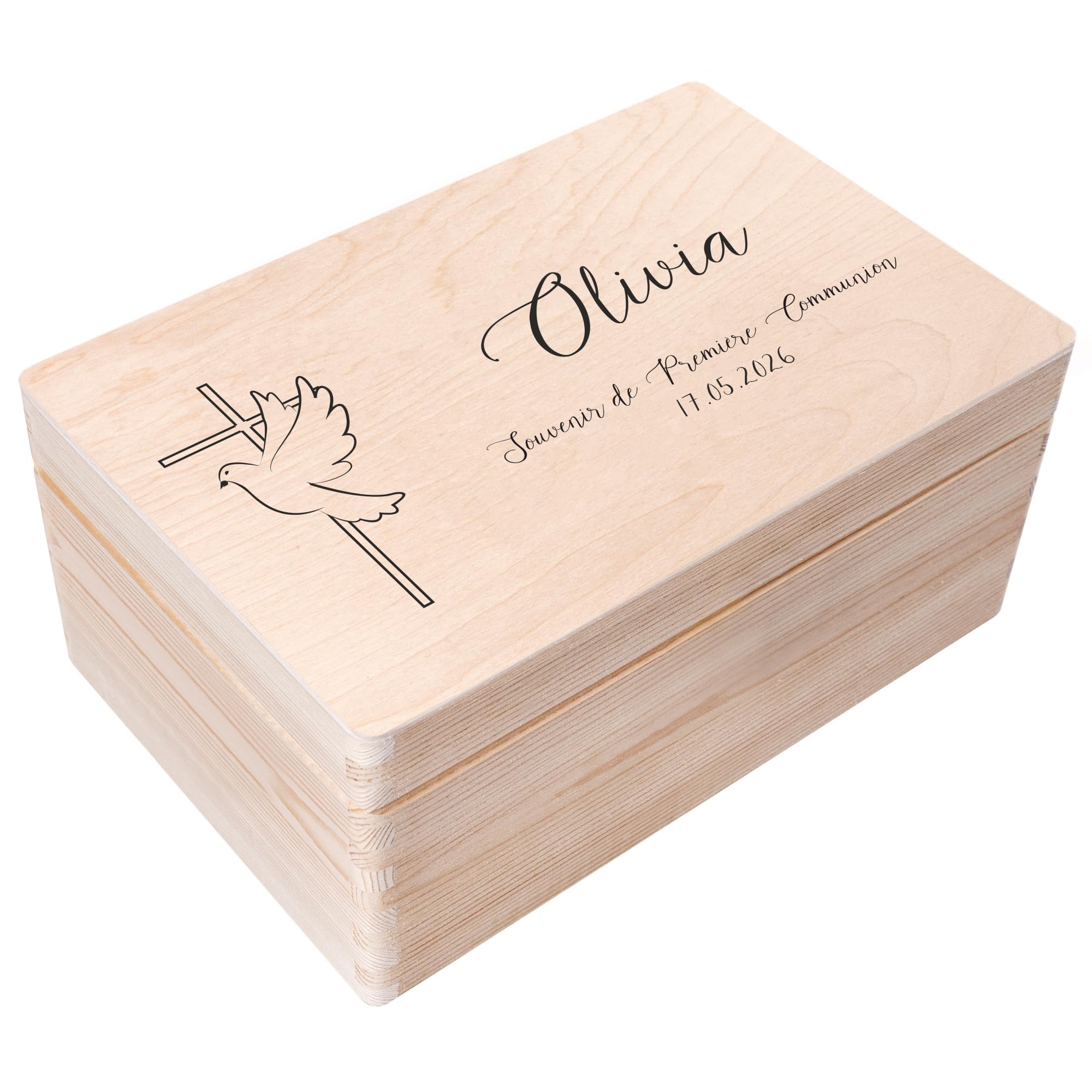 Creative Deco Croix Colombe boîte bois communion 30x20 cm