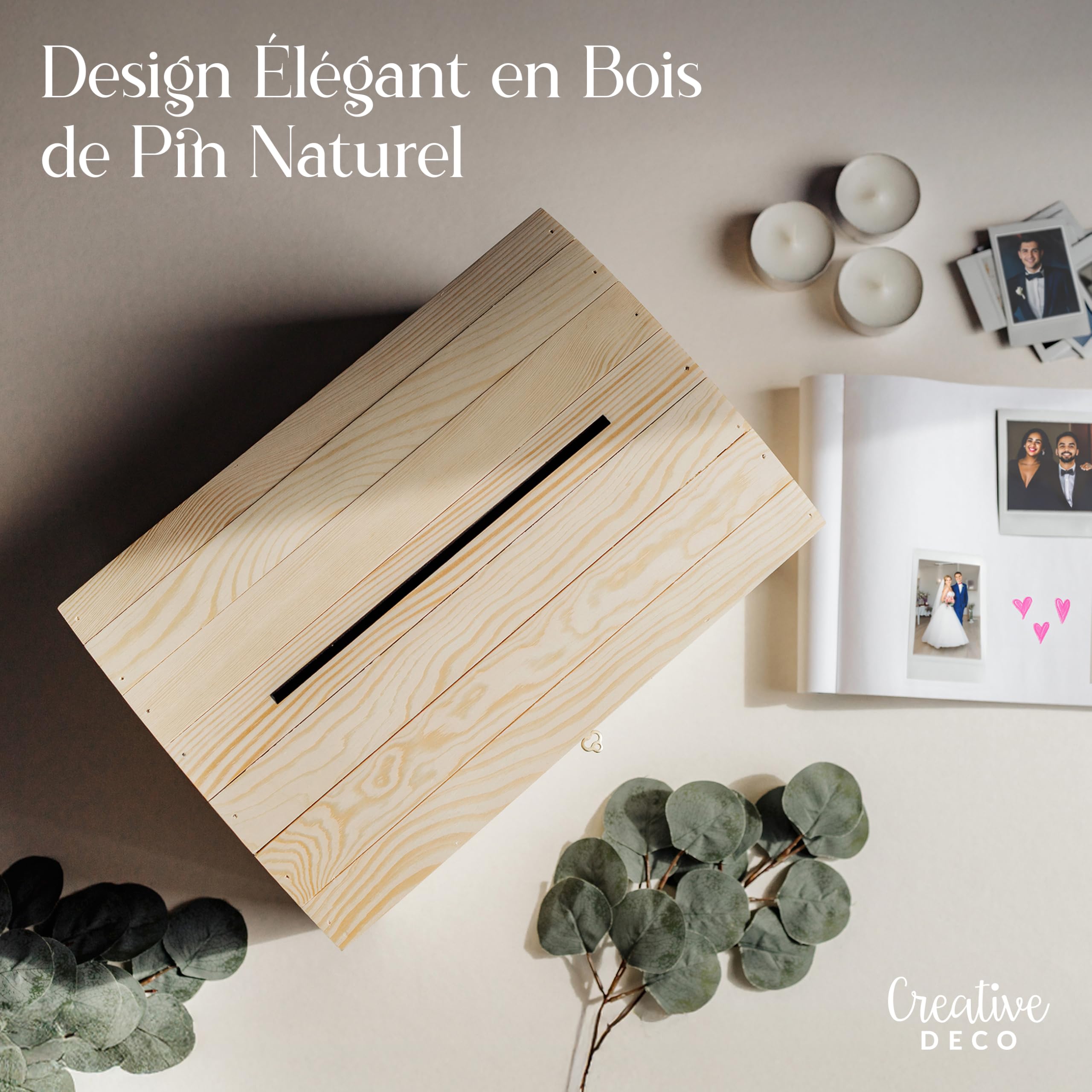 Creative Deco Wood products boîte enveloppes 34,5 cm bois serrure