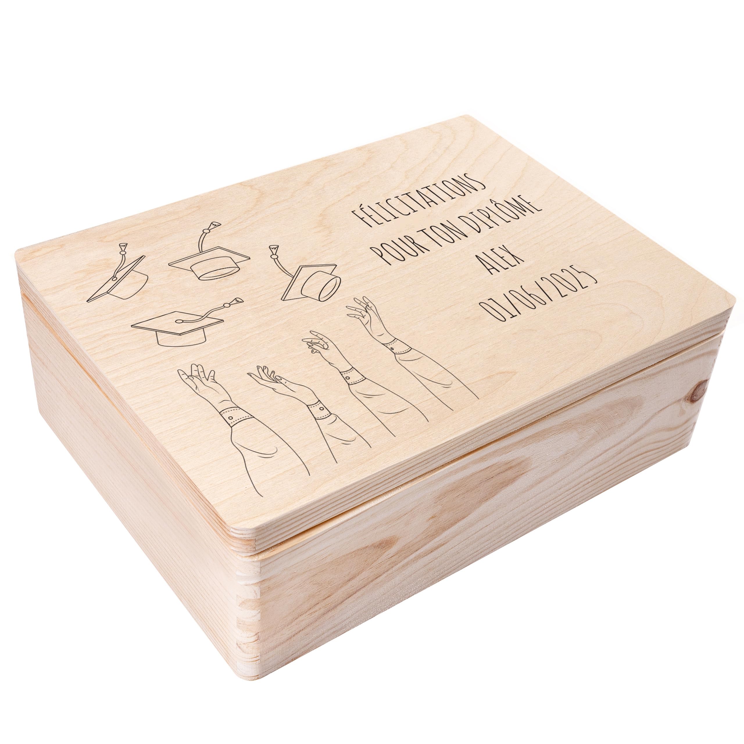 Creative Deco Boîte en Bois Diplôme 40x30x14 cm Toque Personnalisée