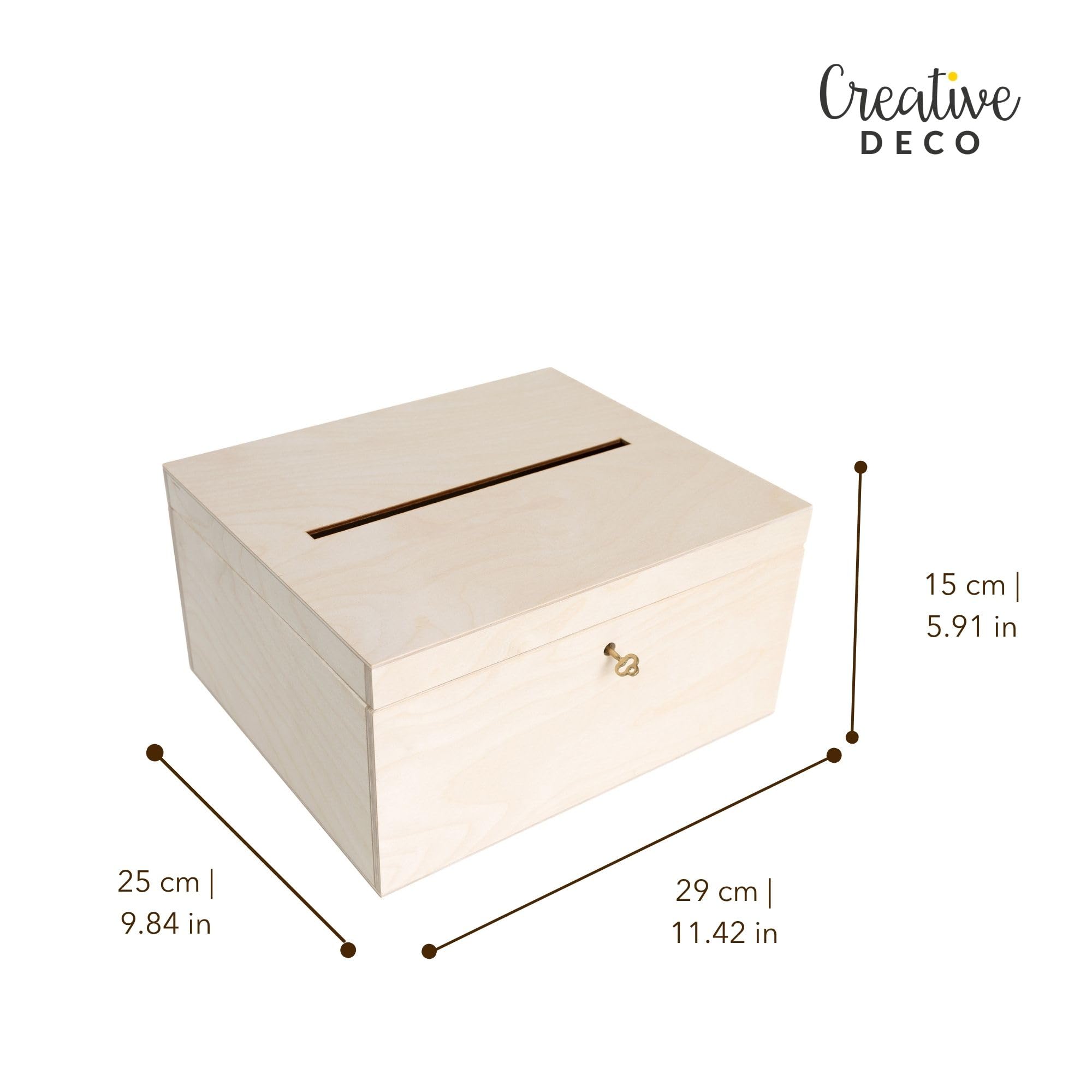 Creative Deco Urne bois 29x25x15 cm couvercle clé naturel