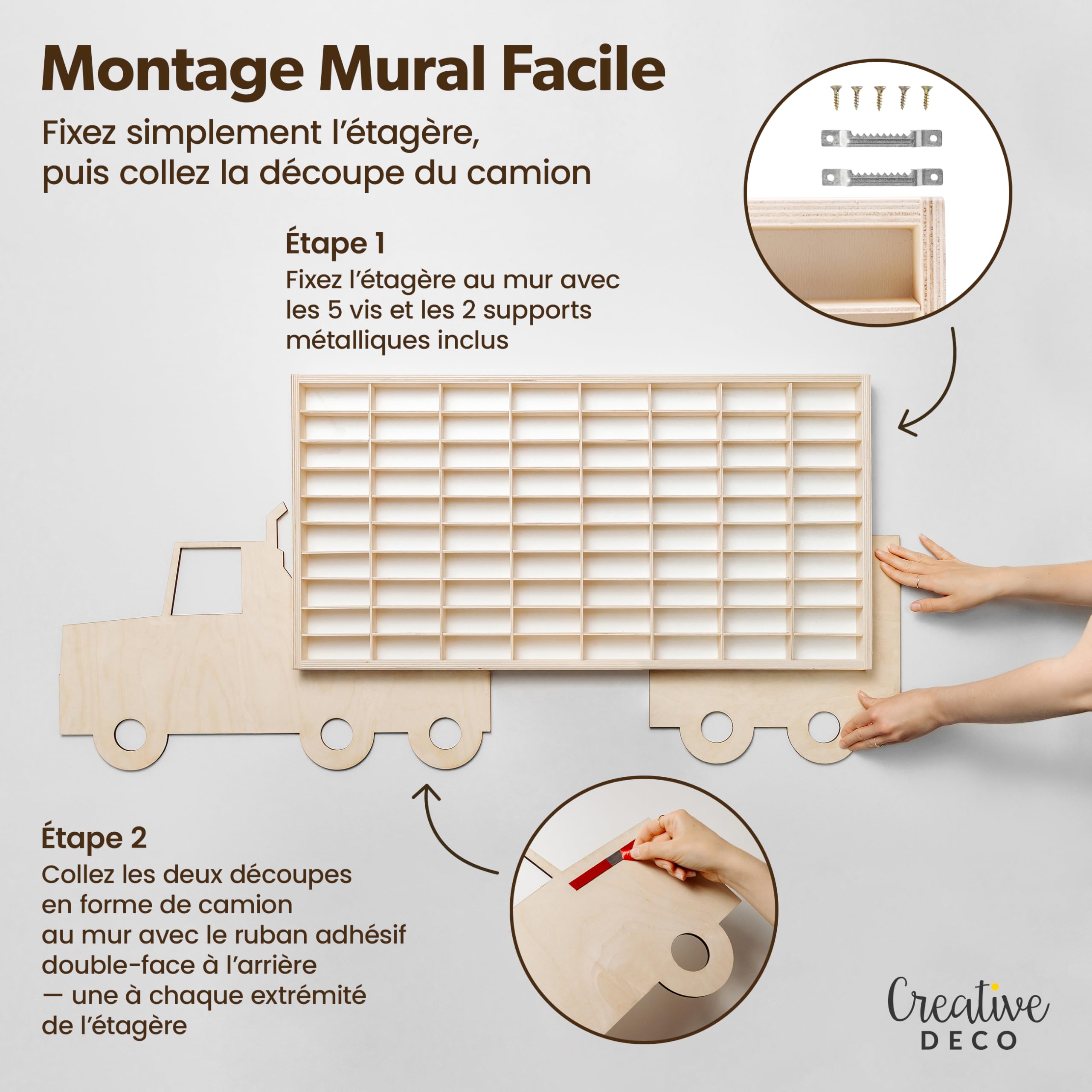 Creative Deco étagère camion bois 80 cases 116x54x5 cm