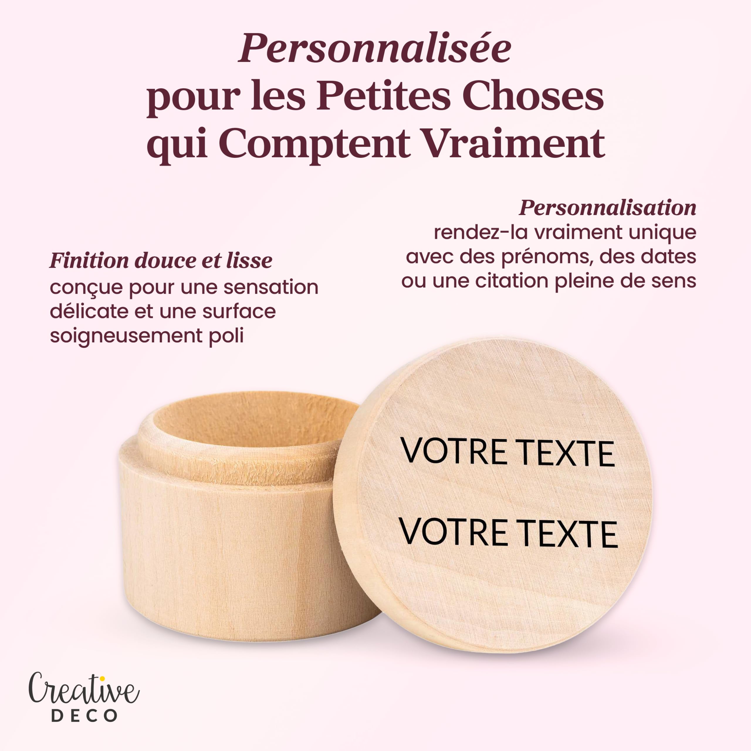 Creative Deco Boîte Bois Texte Personnalisé 5,5 cm
