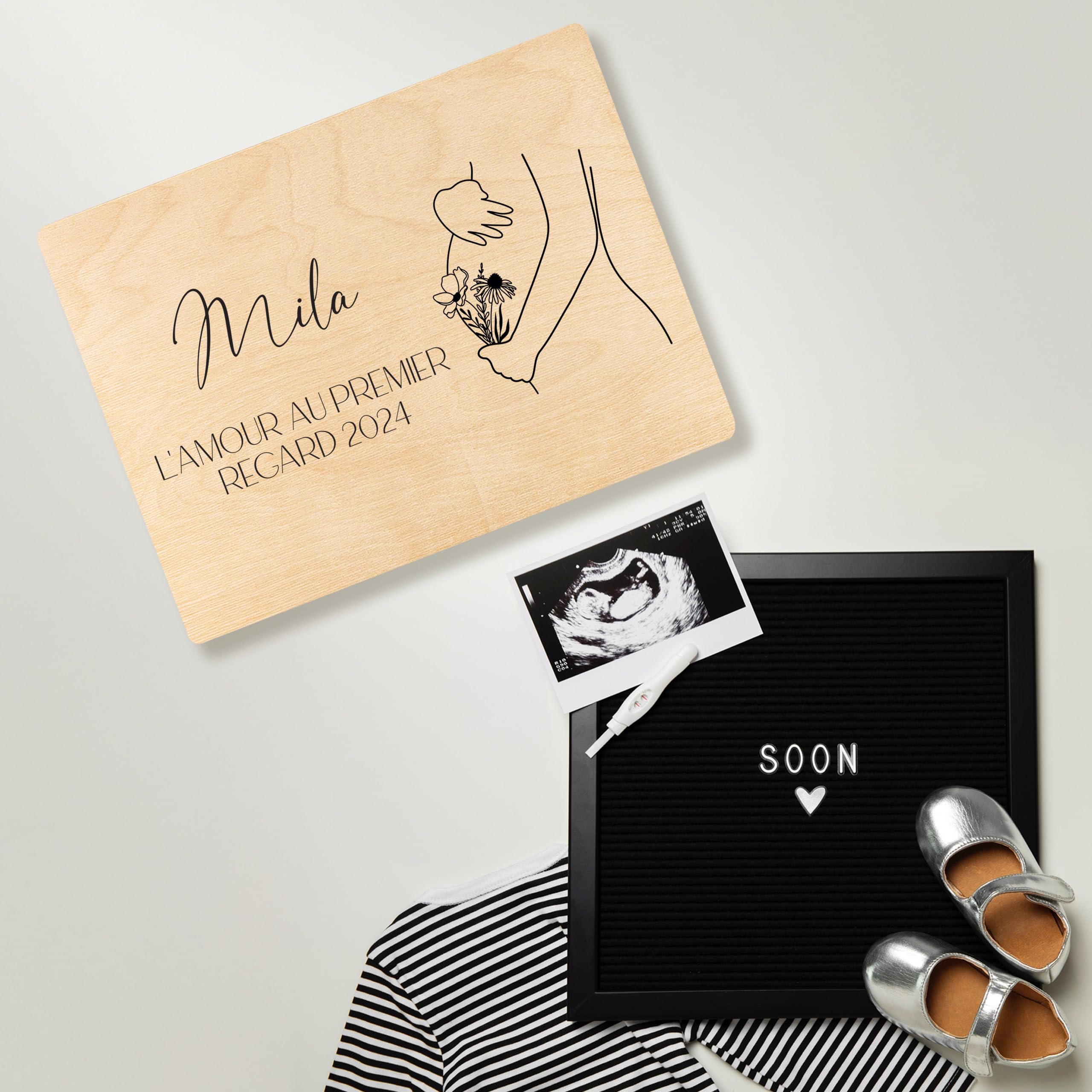 Creative Deco Boîte en bois future maman 40x30x14 grossesse