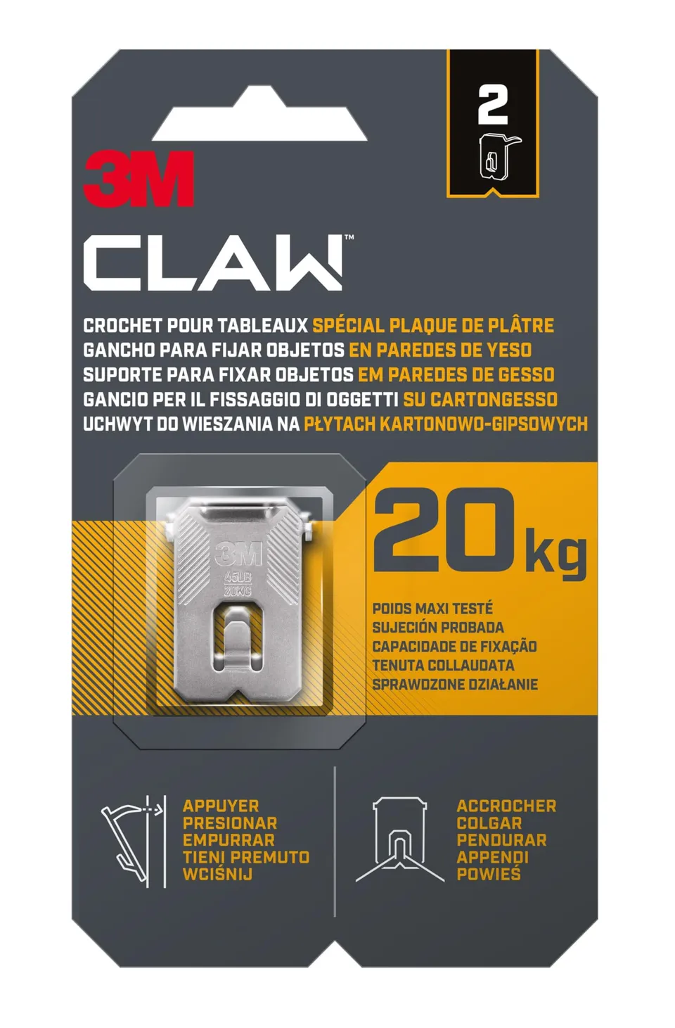 Command Crochets plaque de plâtre 3M CLAW 20 kg x2