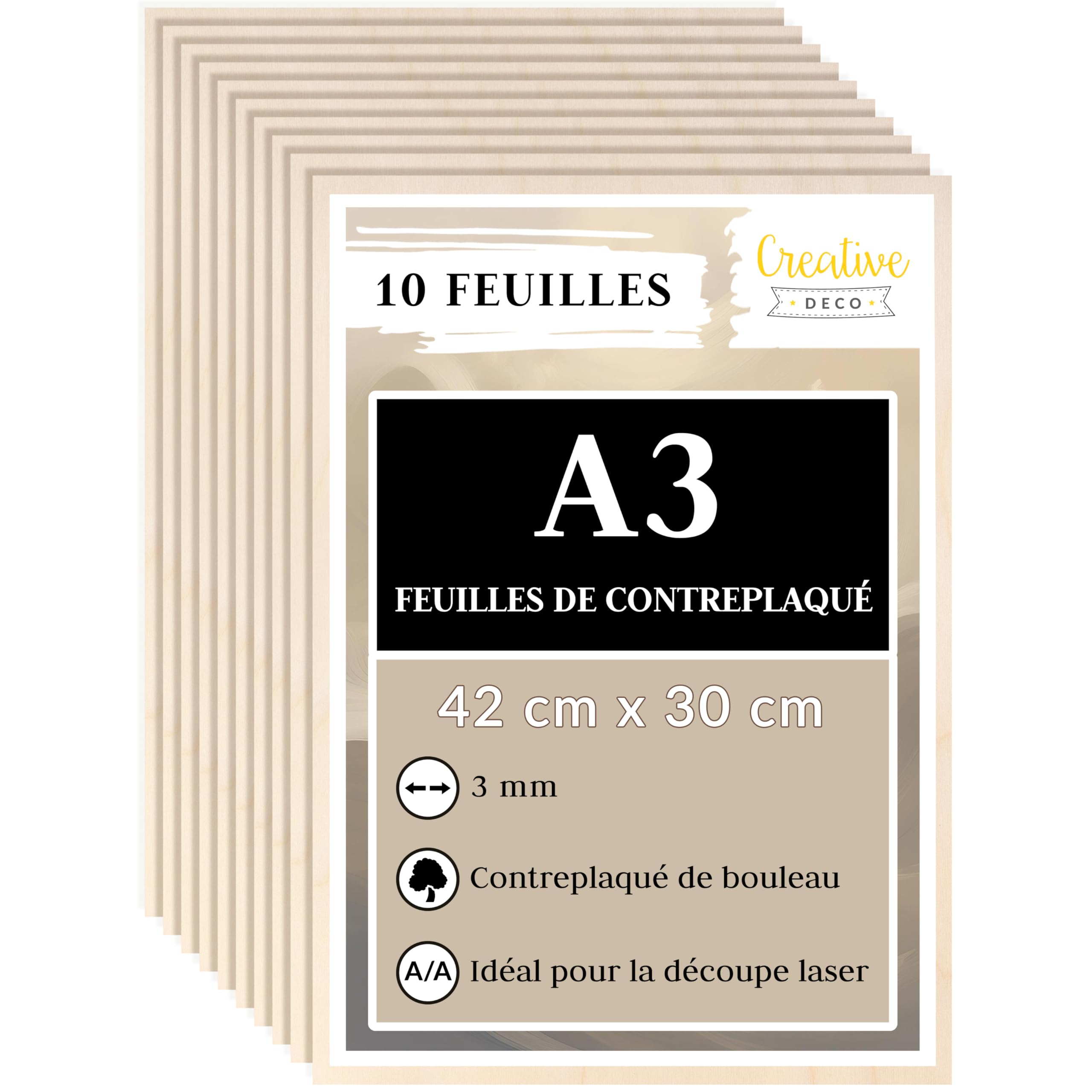 Creative Deco A3 3mm Contreplaqué Lot de 10 Premium
