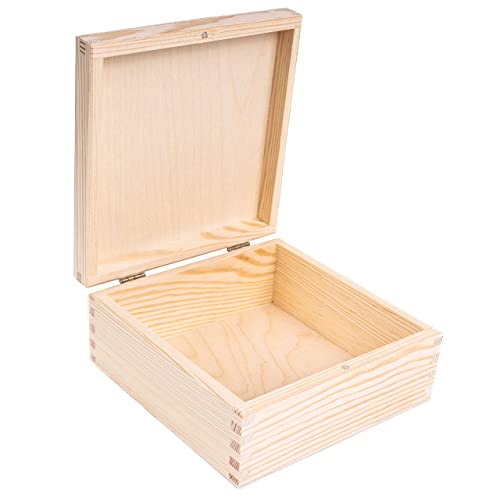 Creative Deco Boite Bois Brut Carrée 16,2 cm Bijoux