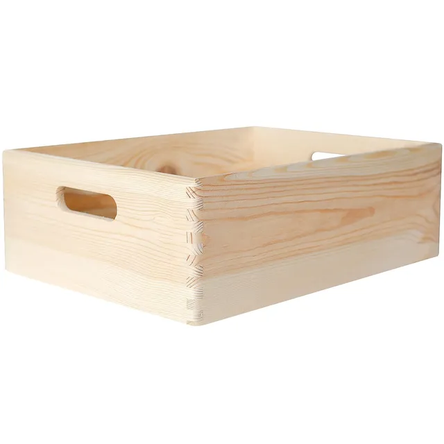 Creative Deco Caisse bois 40x30x14 cm poignées beige
