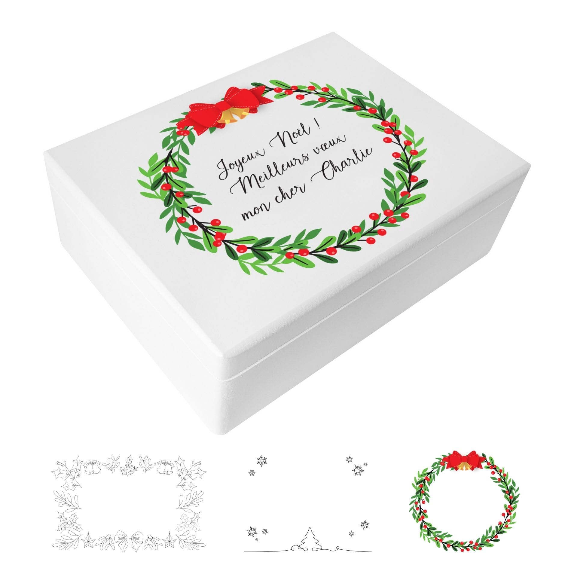 Creative Deco Boîte Noël bois texte blanc 40x30x14 cm
