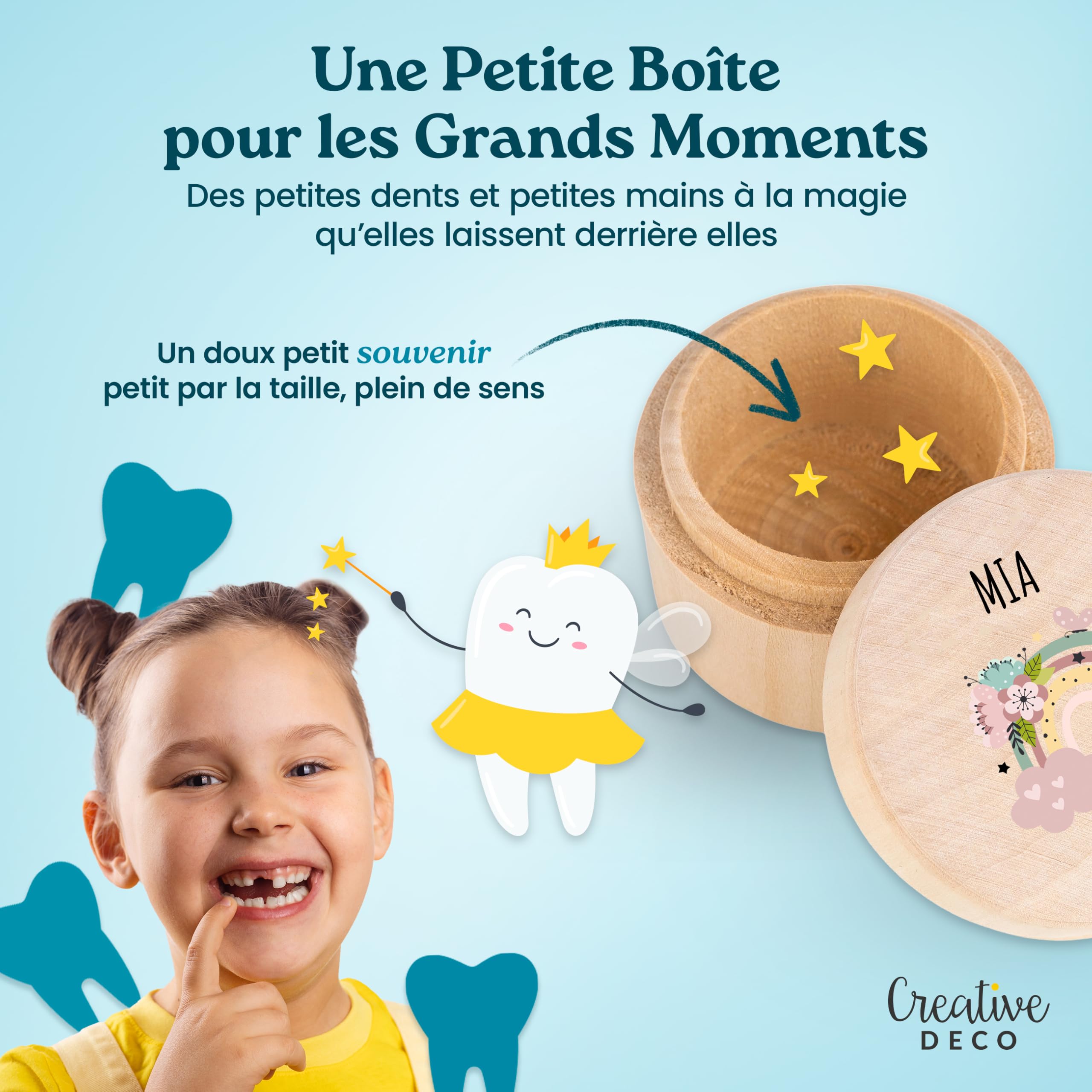 Creative Deco Boîte Bois Dents de Lait Petite Souris 5,5 cm