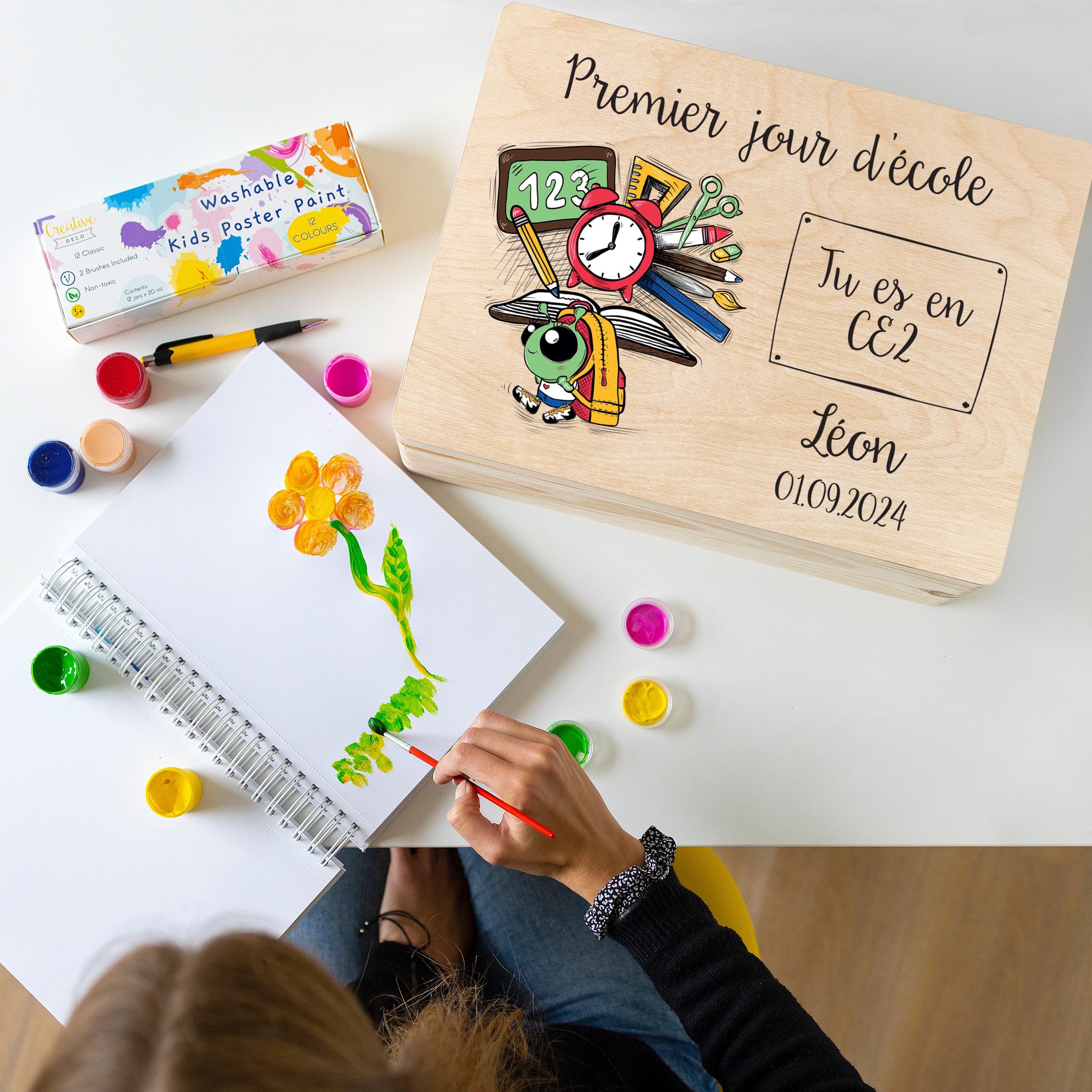 Creative Deco Boîte Bois Souvenir École Extraterrestre 30x20x14