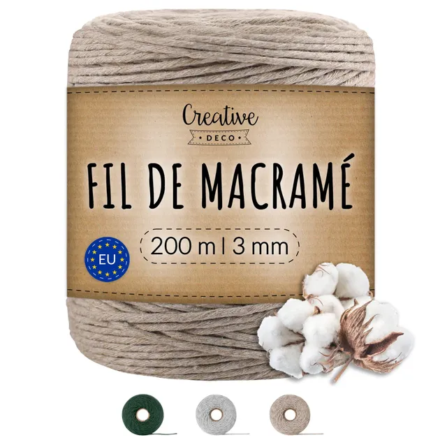 Creative Deco Strings corde macramé 3mm 200m beige foncé coton
