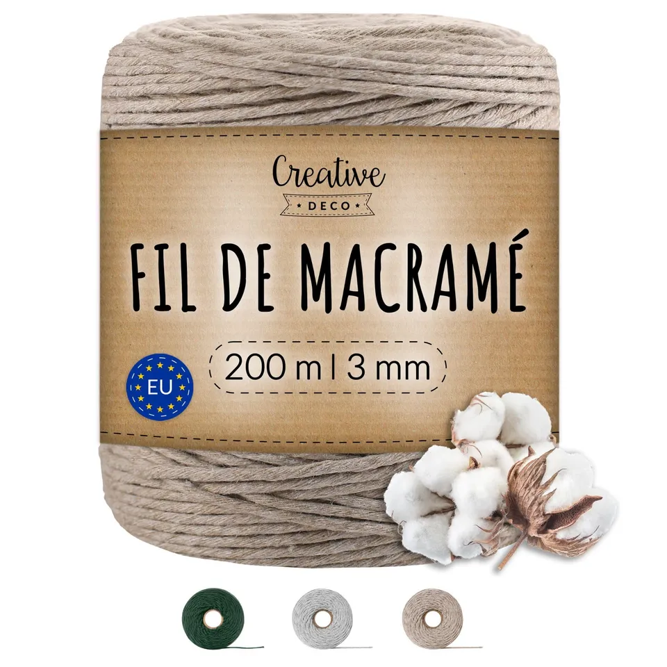 Creative Deco Strings corde macramé 3mm 200m beige foncé coton