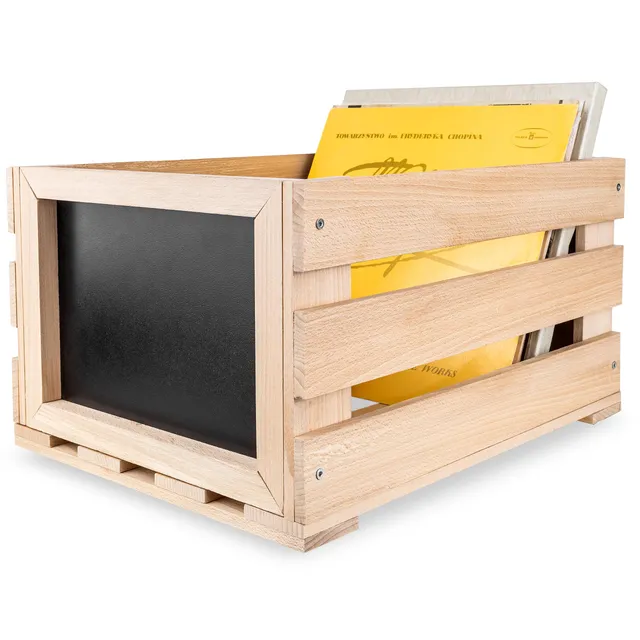 Creative Deco Caisse Bois Vinyles Hêtre Tableau 80 Disques