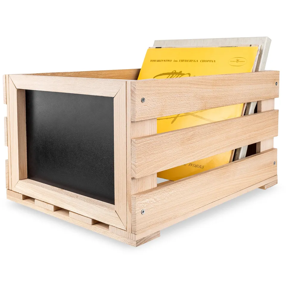 Creative Deco Caisse Bois Vinyles Hêtre Tableau 80 Disques