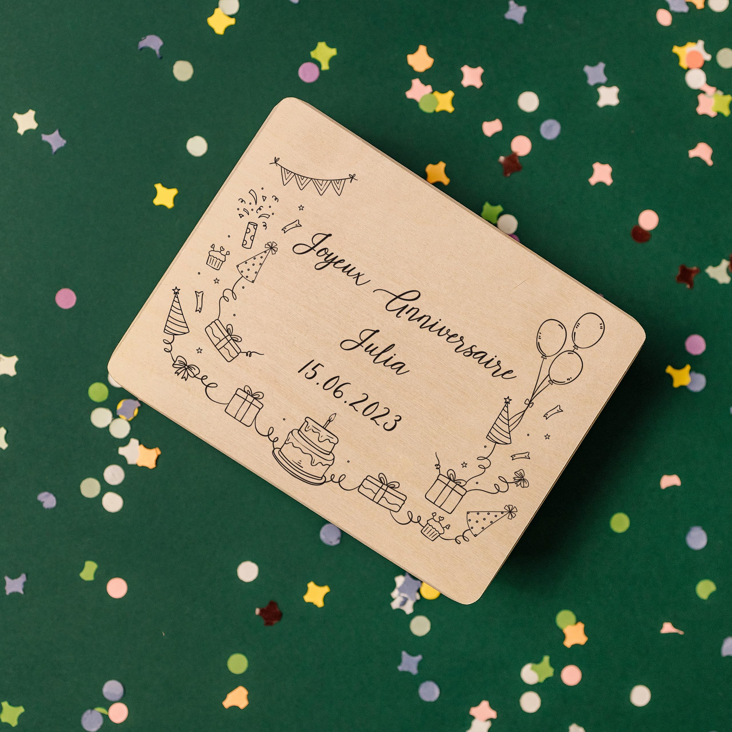 Creative Deco Boîte bois personnalisée anniversaire 19,5 cm