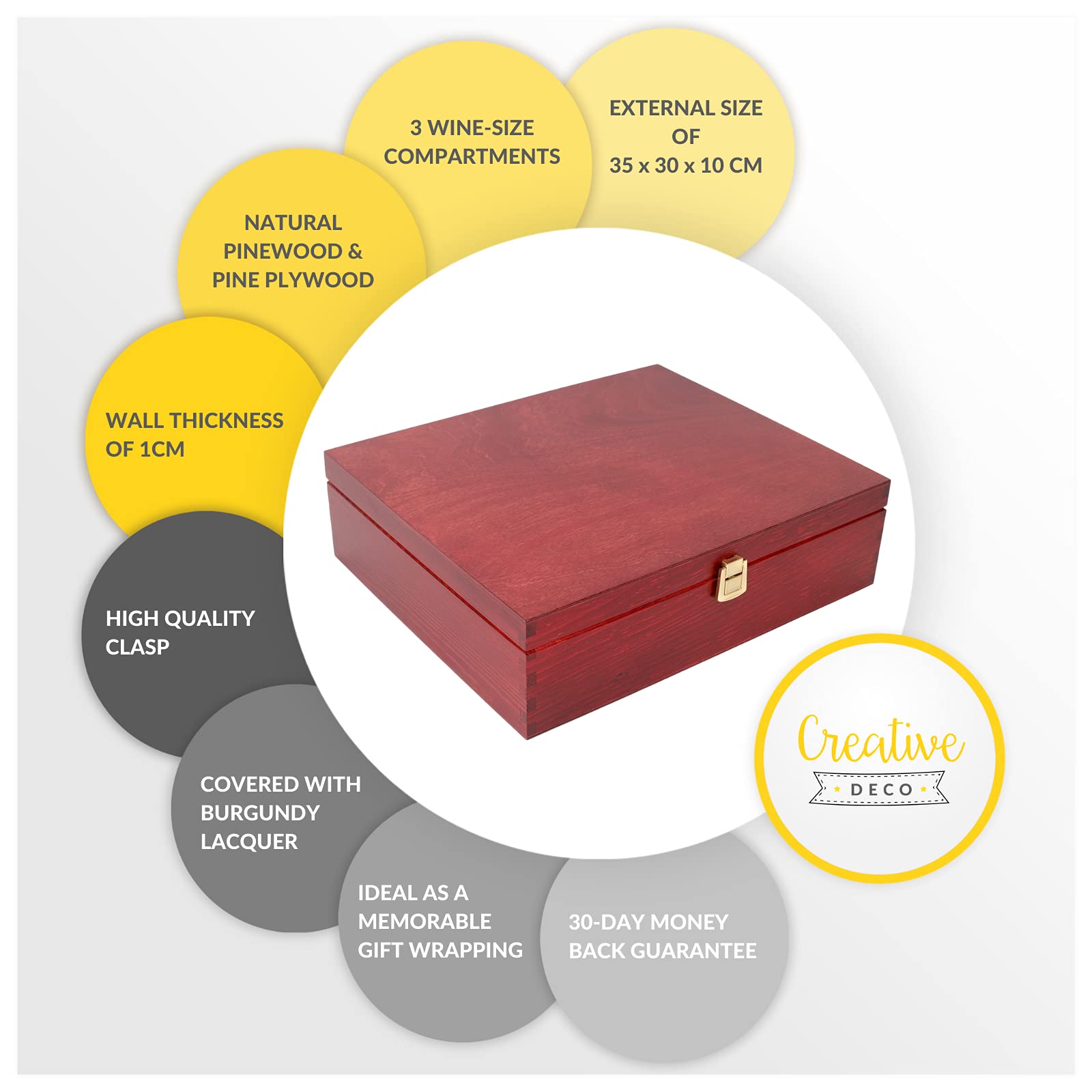 Creative Deco Caisse Vin Bois 3 Bouteilles Rouge 35x30 cm