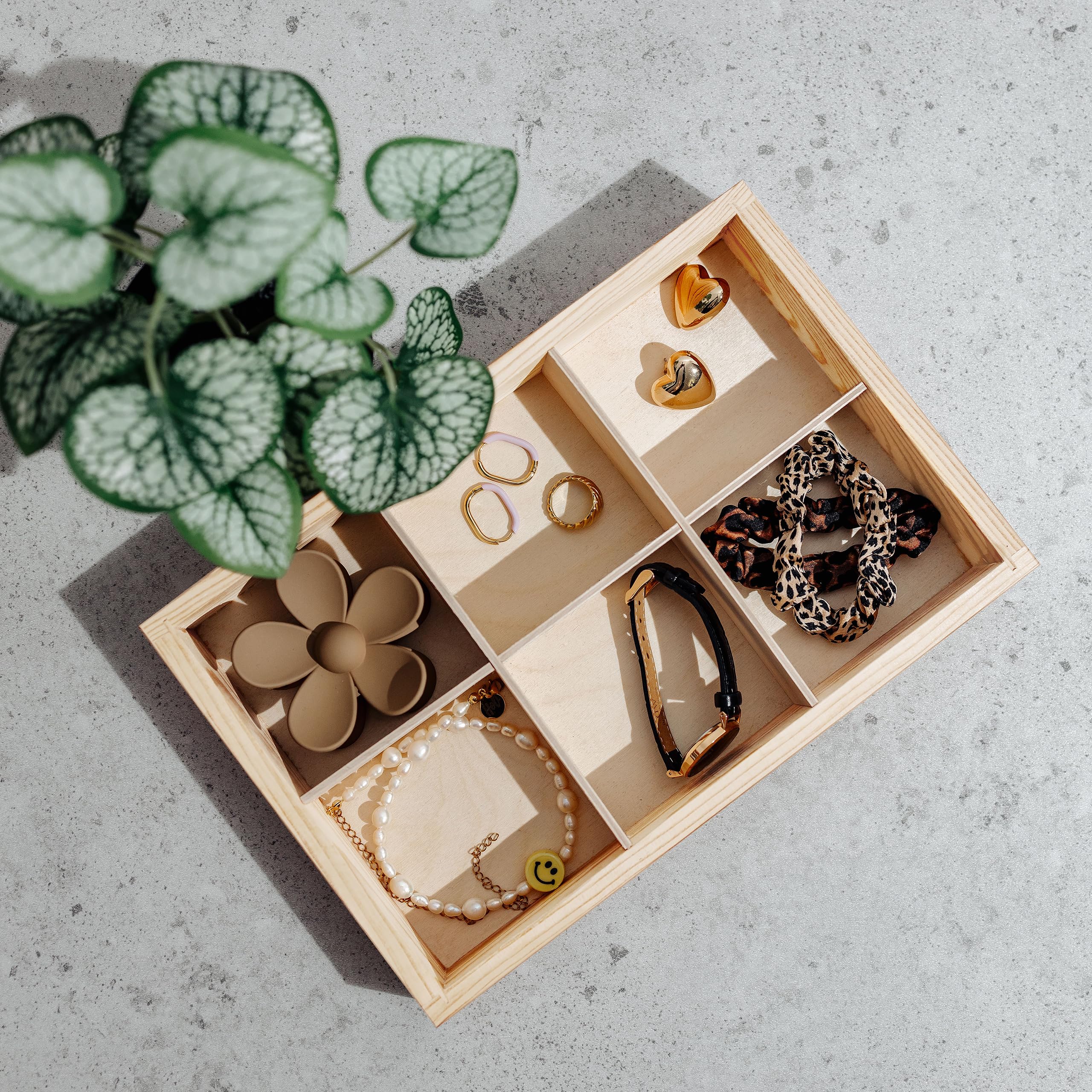 Creative Deco Wood products petit plateau bois 6 compartiments brut
