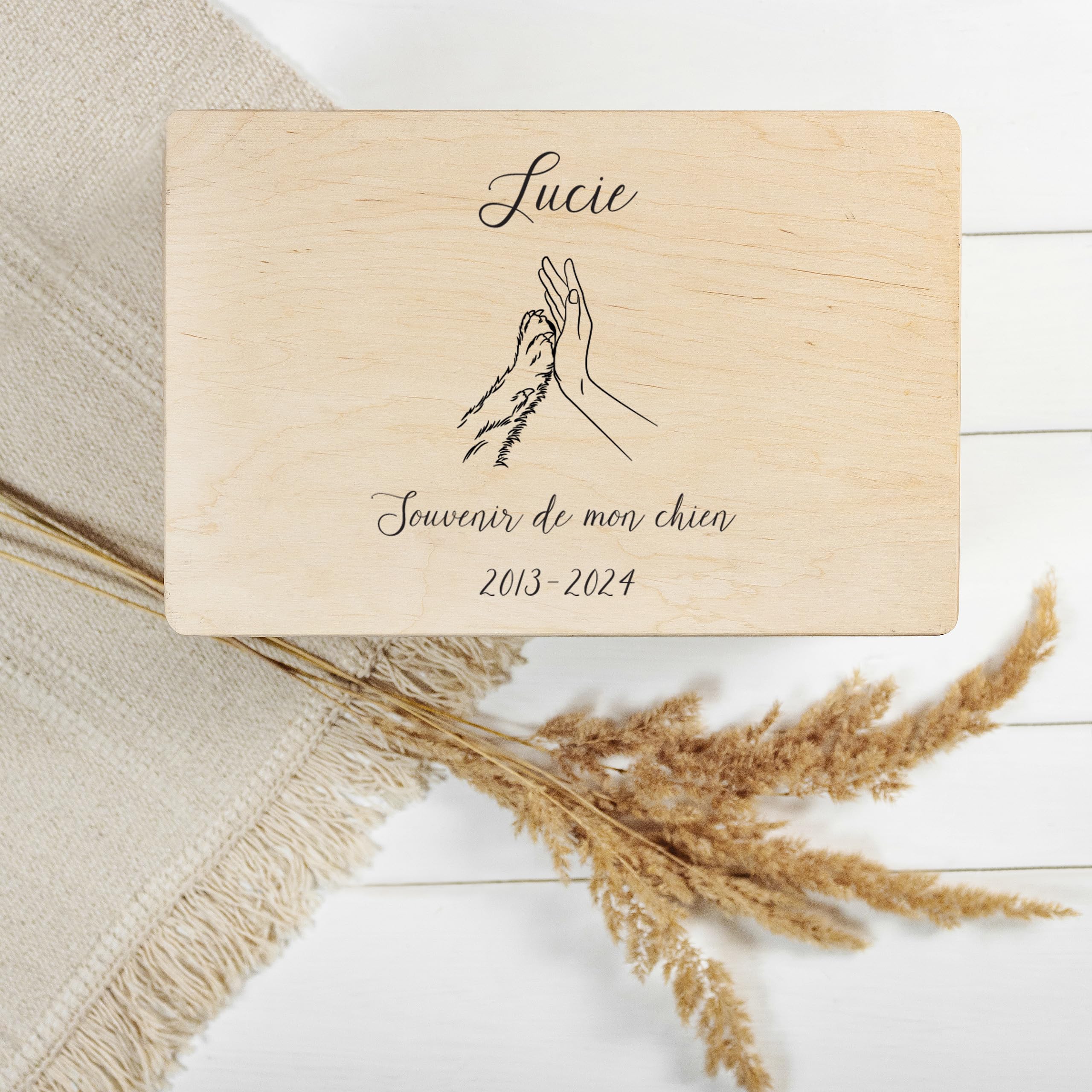 Creative Deco Boîte en bois patte de chien 30x20x14 souvenir