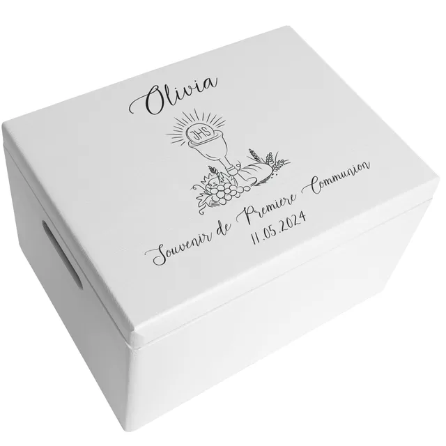 Creative Deco boîte bois communion blanche 40x30 cm