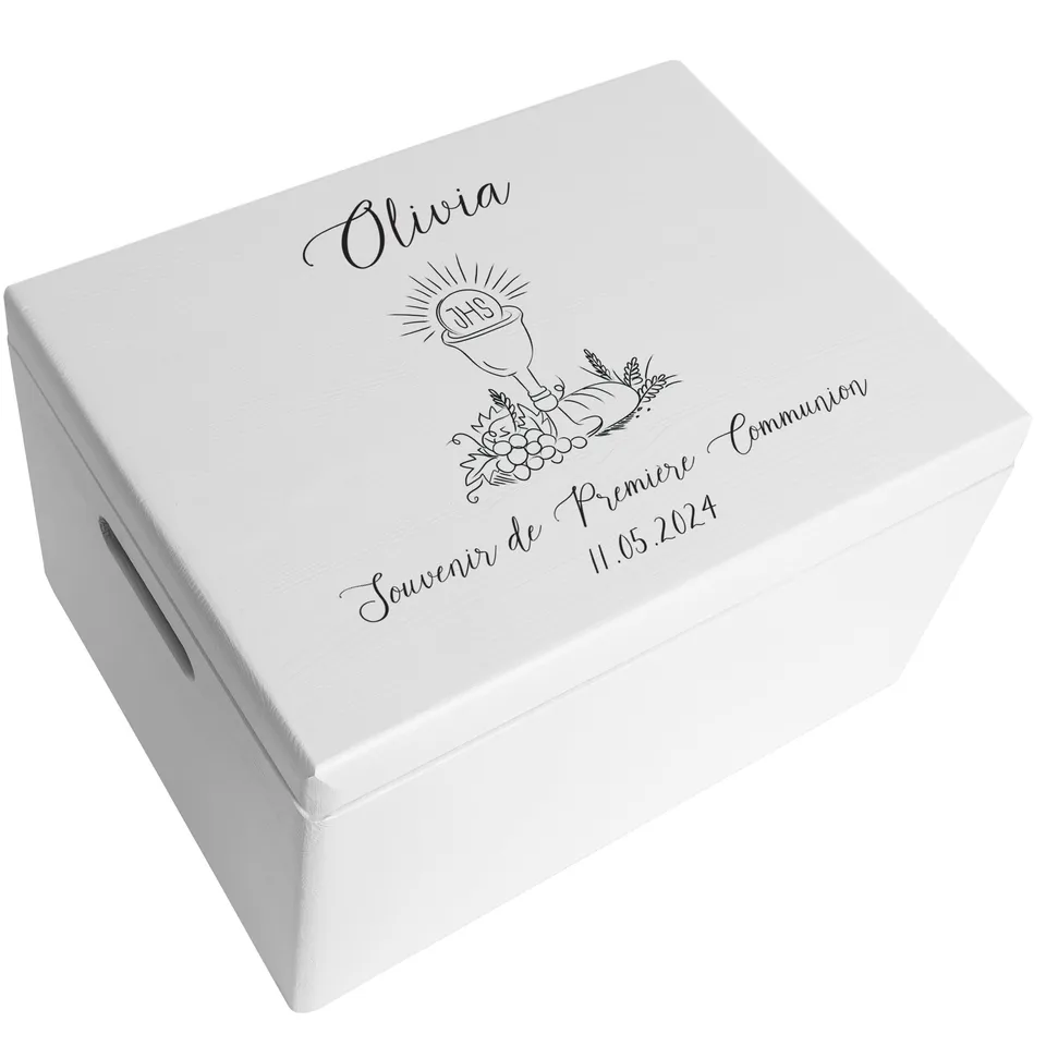 Creative Deco boîte bois communion blanche 40x30 cm