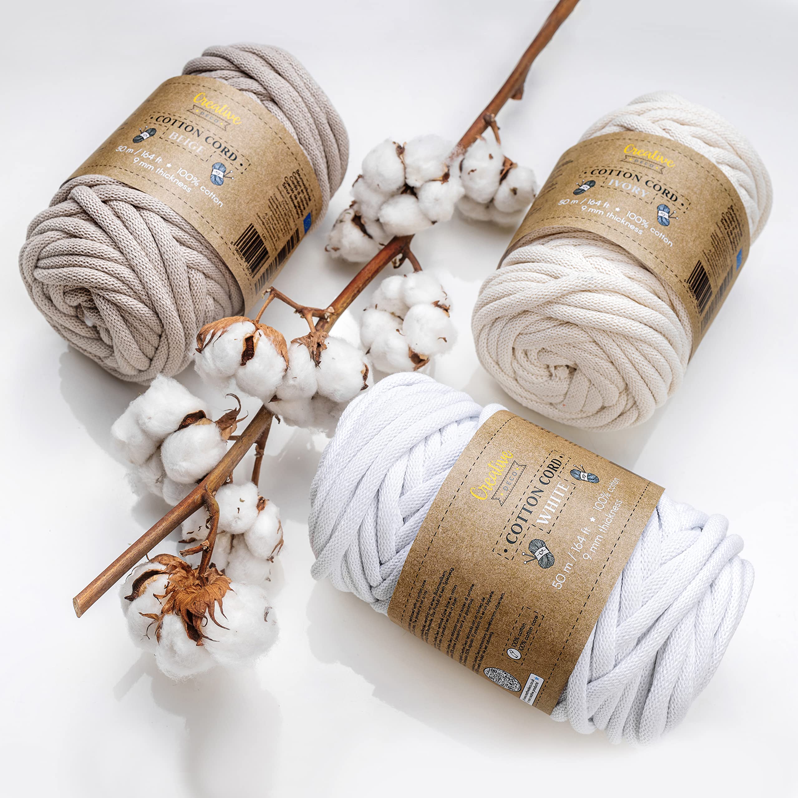 Creative Deco Corde Macramé Coton Ivoire 9mm 50m