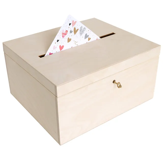 Creative Deco Urne bois 29x25x15 cm couvercle clé naturel