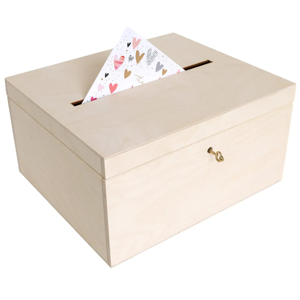 Creative Deco Urne bois 29x25x15 cm couvercle clé naturel