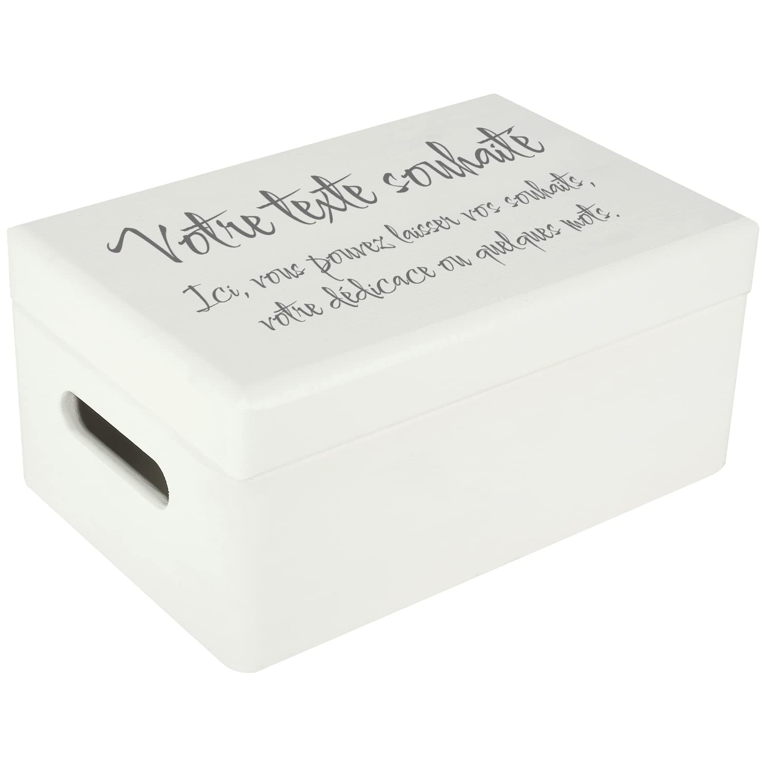 Creative Deco Boîte Bois 40x30x14 Texte Personnalisé Blanc