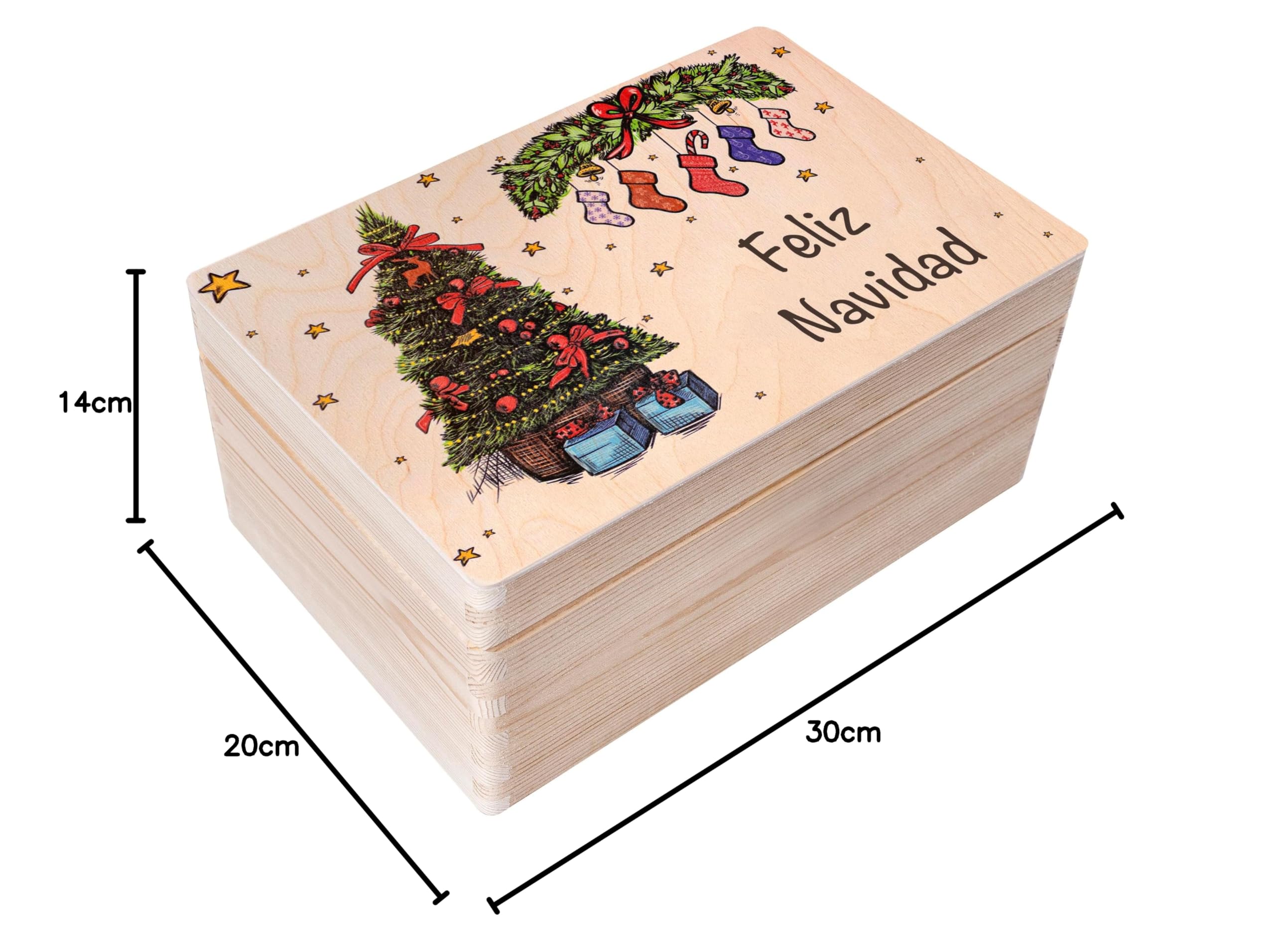 Creative Deco Sapin de Noël boîte en bois personnalisée 30x20x14