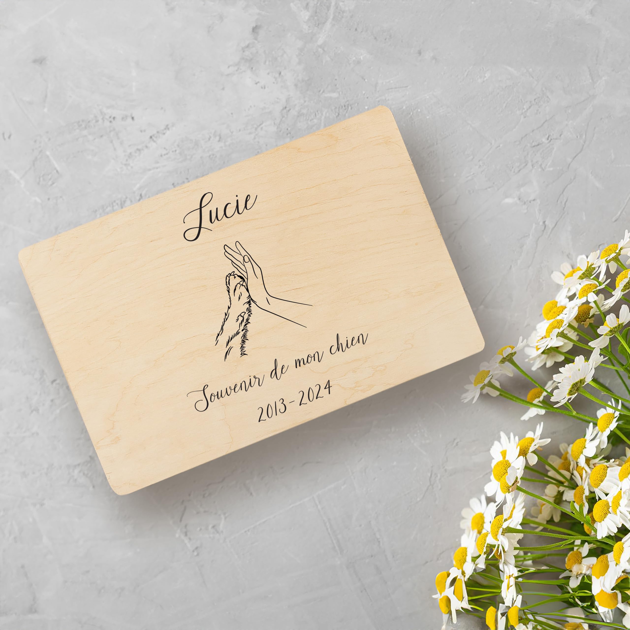 Creative Deco Boîte en bois patte de chien 30x20x14 souvenir