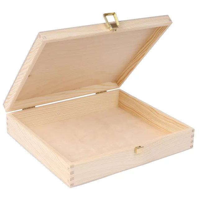Creative Deco Boîte rangement bois 29x25 cm couvercle serrure brut