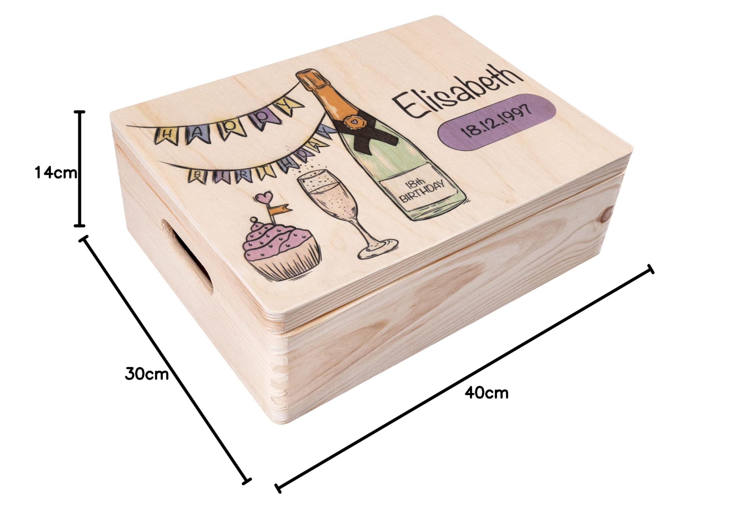 Creative Deco Boîte Anniversaire Texte 40x30x14 cm bois