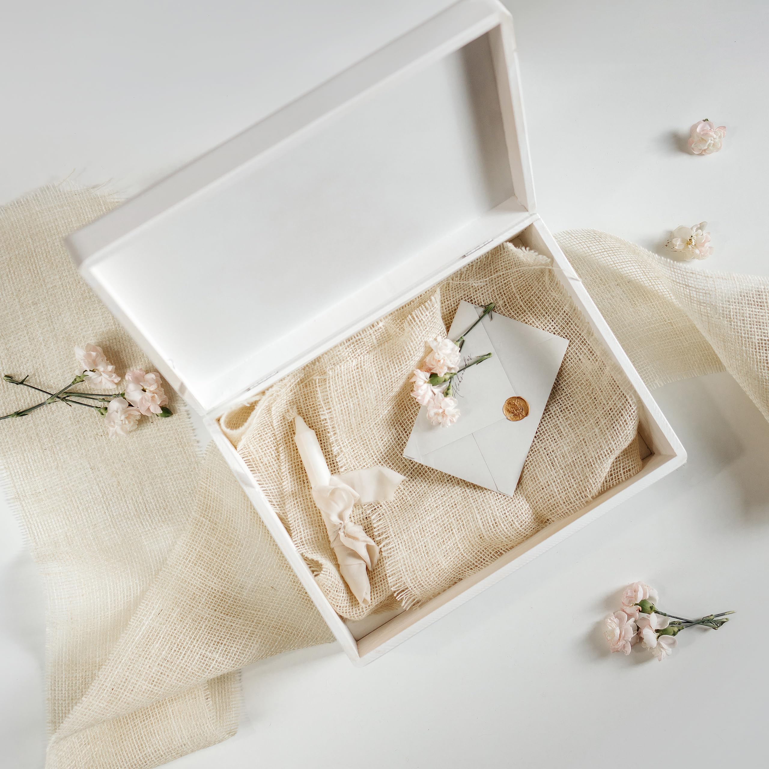 Creative Deco boîte en bois blanc communion 40x30x14 cm