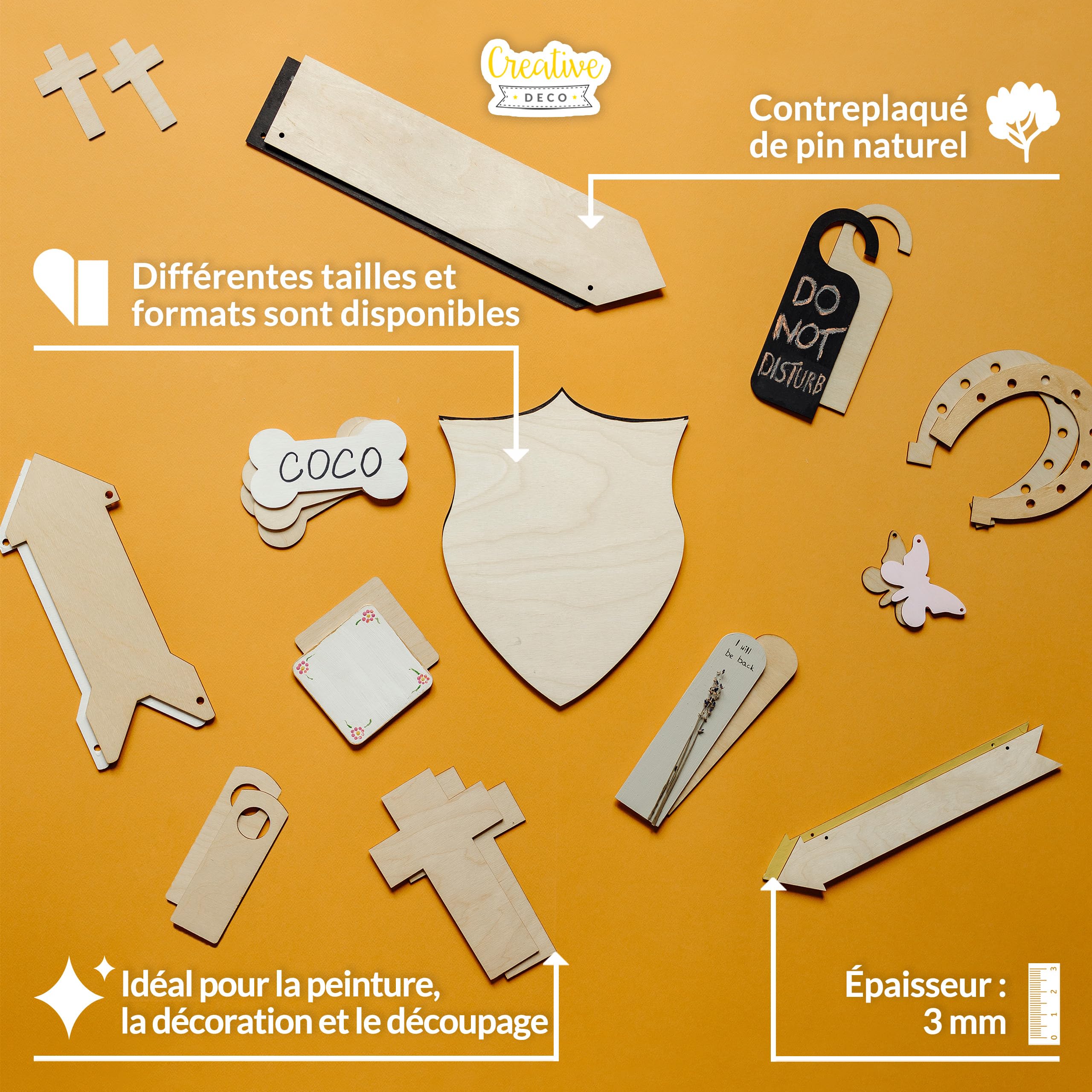Creative Deco Croix Fine 10x6 cm forme bois lot 10 baptême
