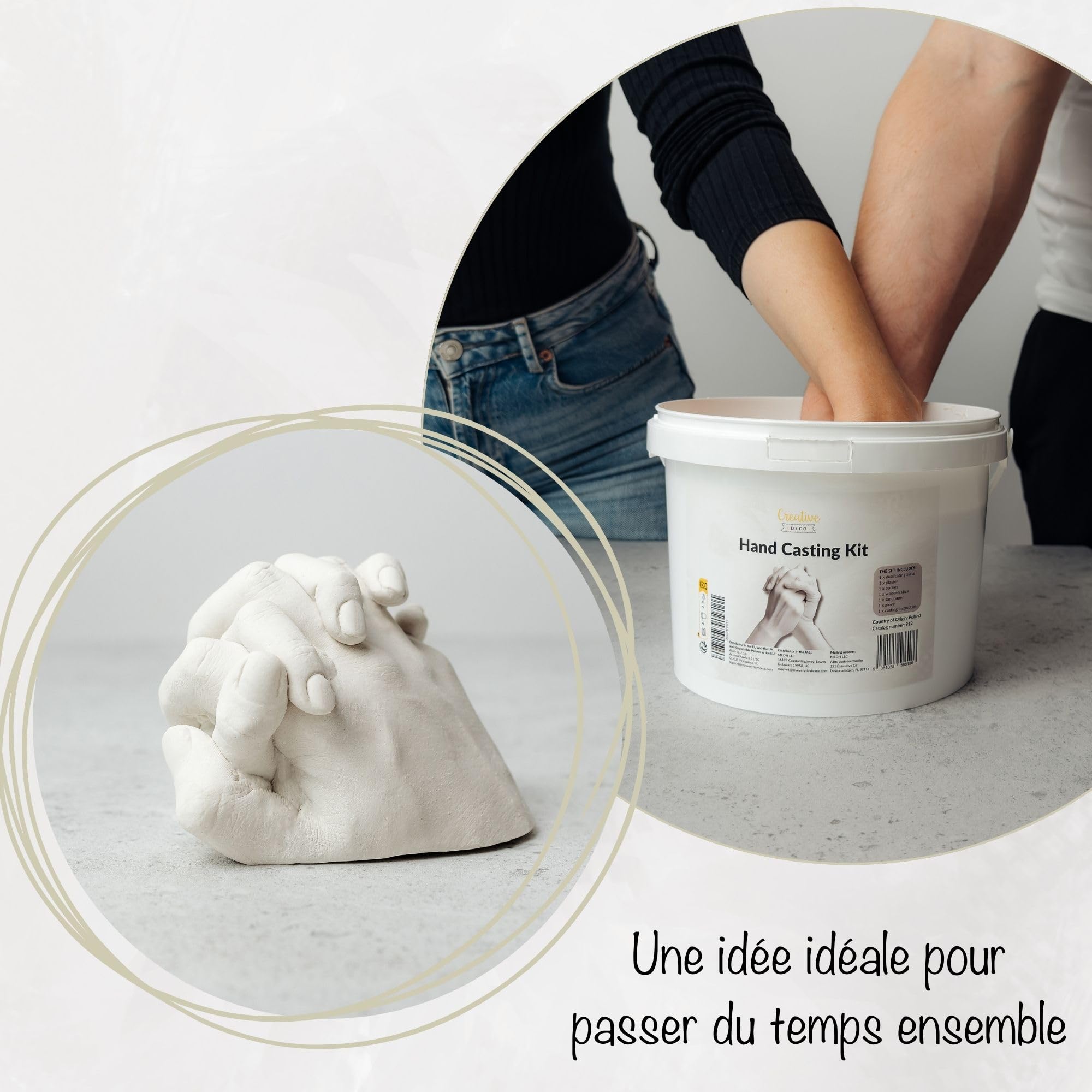 Creative Deco kit moulage main 3D plâtre empreinte couple