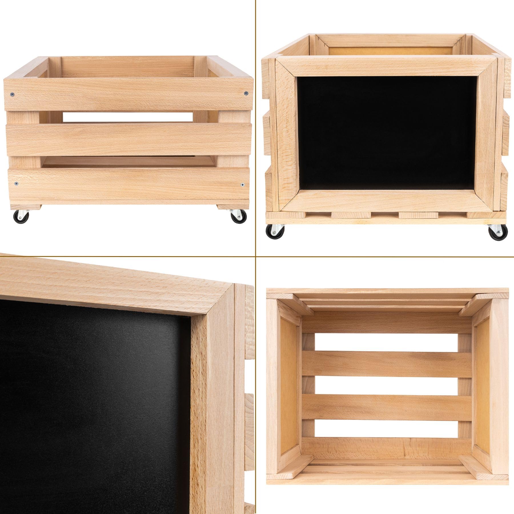 Creative Deco Caisse Bois Vinyles 46x36x29 cm hêtre roulettes