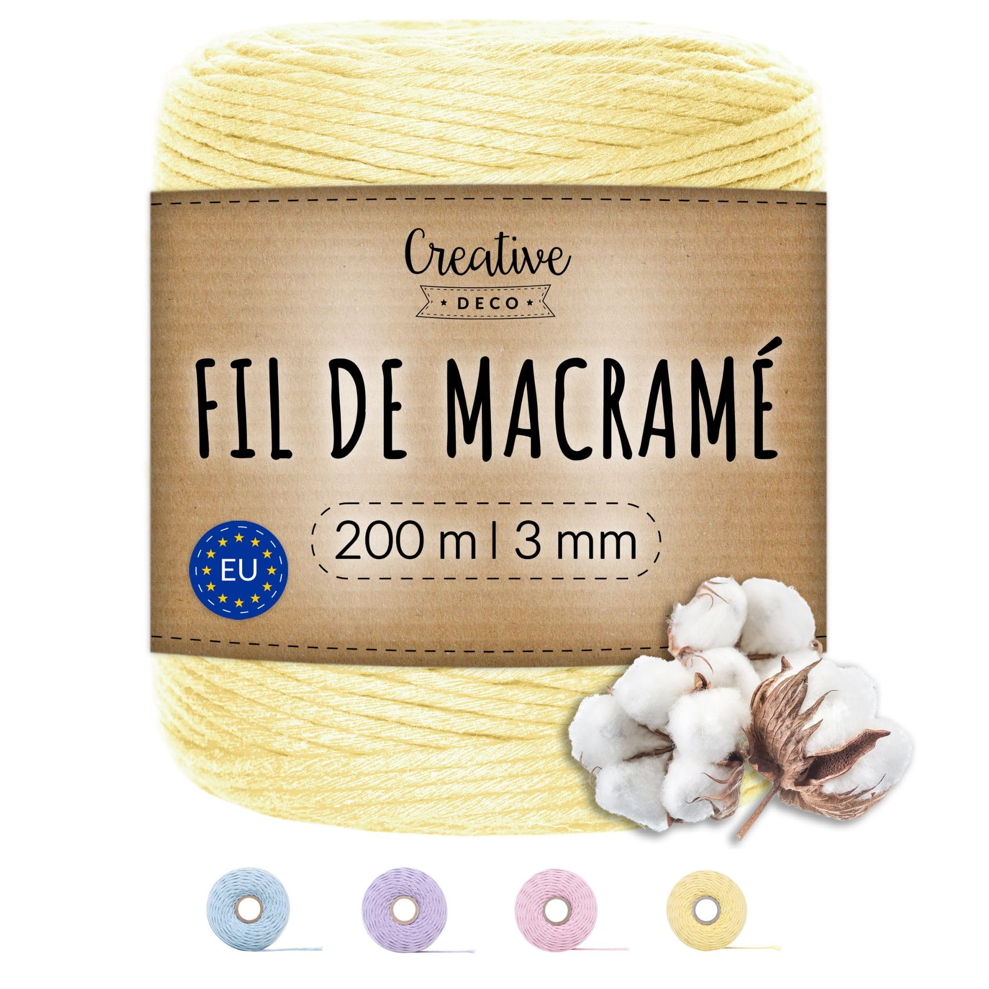 Creative Deco Strings corde macramé 3mm x 200m jaune pastel