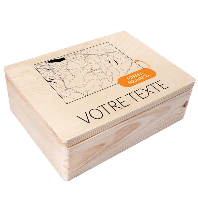 Creative Deco Carte Coordonnées boîte bois rectangle 40x30 cm