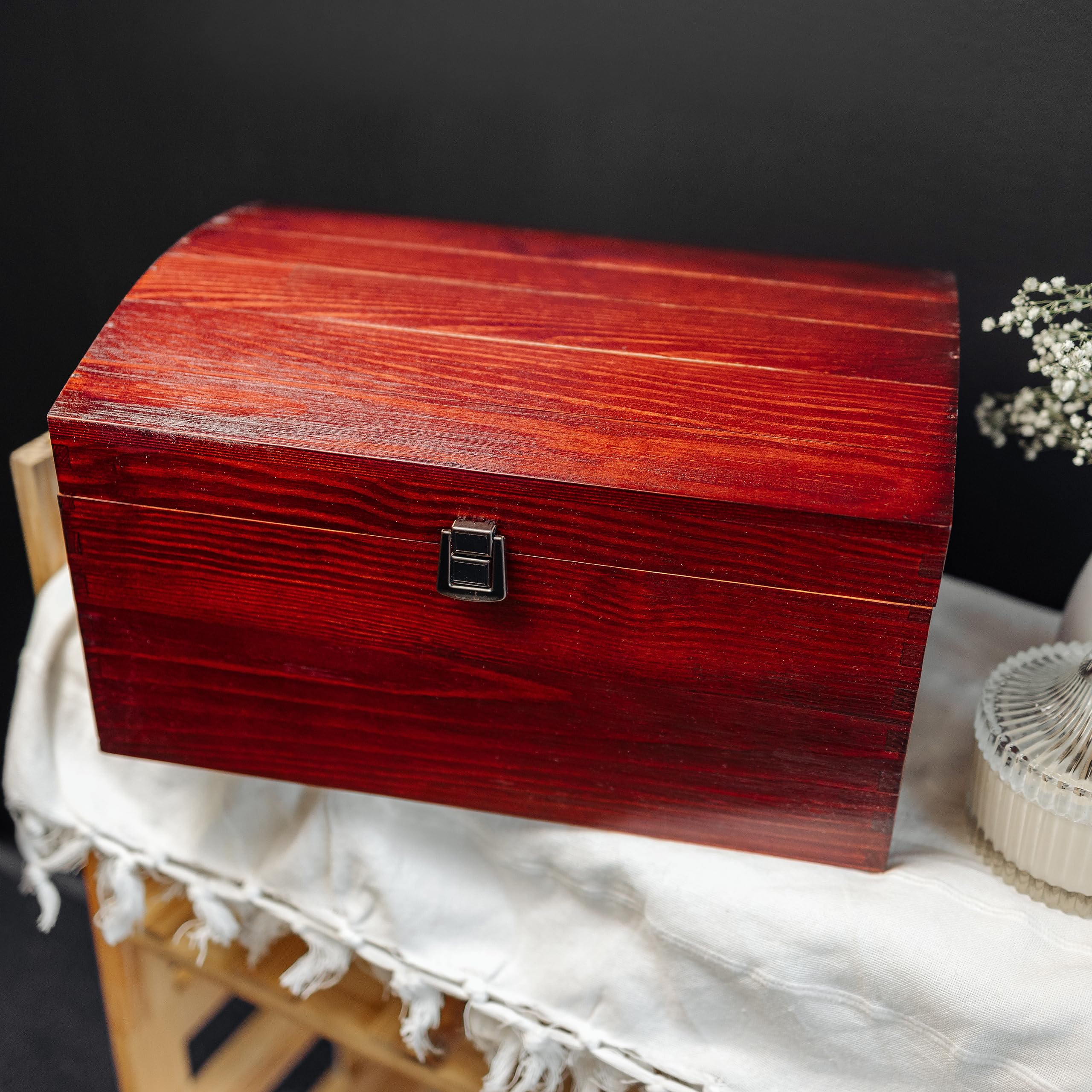 Creative Deco Coffre Bois Burgundy 34,5 cm avec Fermoir à Décorer