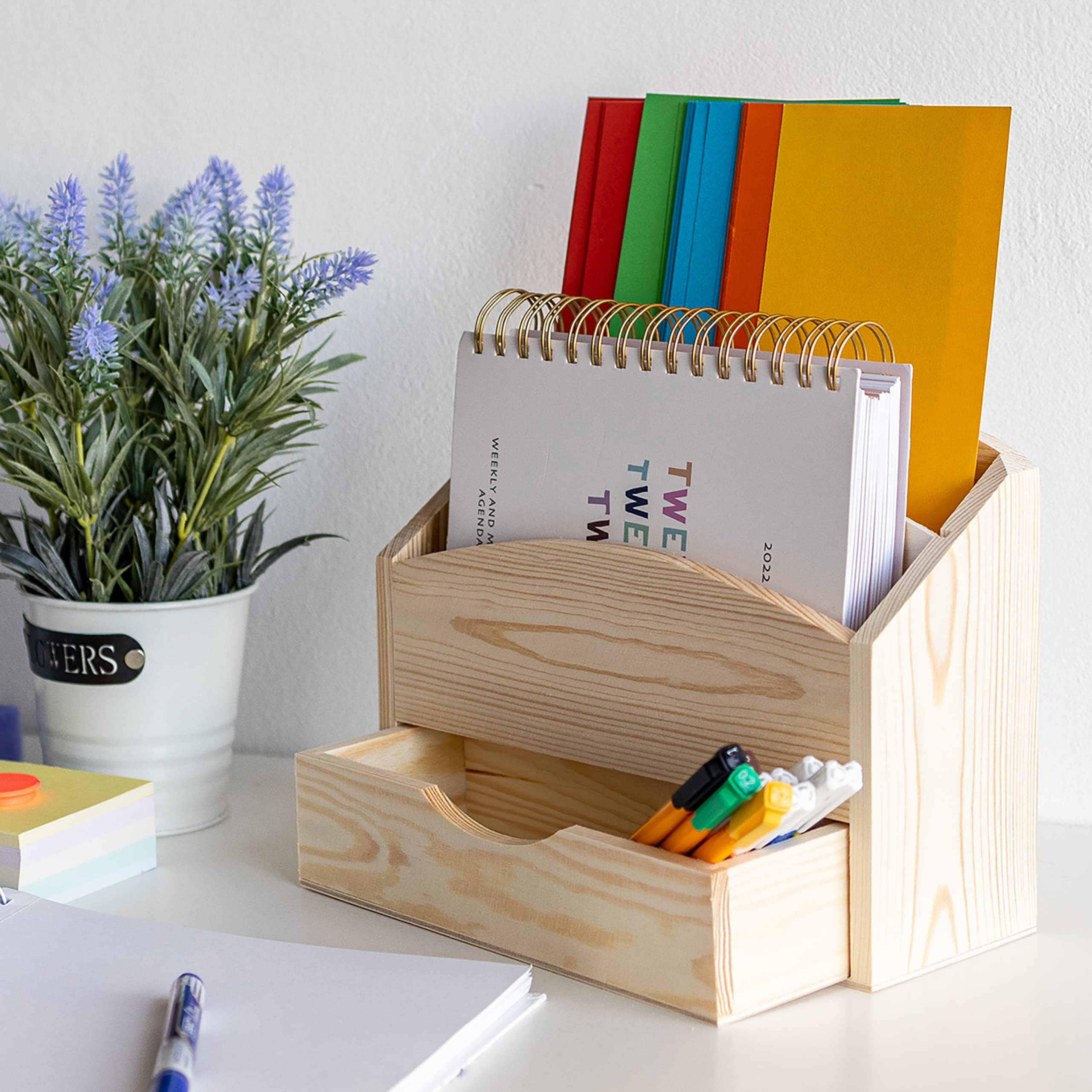 Creative Deco porte-courrier bois 2 compartiments + tiroir 25 cm