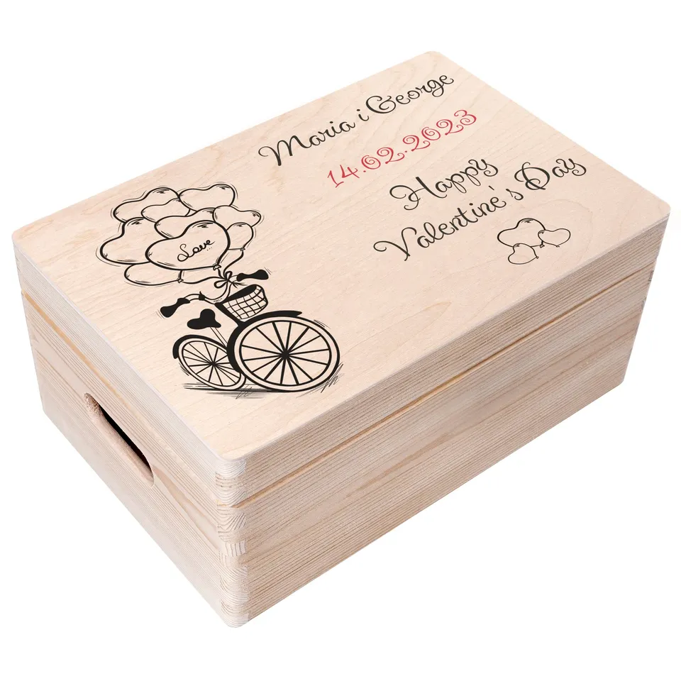 Creative Deco Boîte Bois 30x20x14 Vélo Noir et Blanc