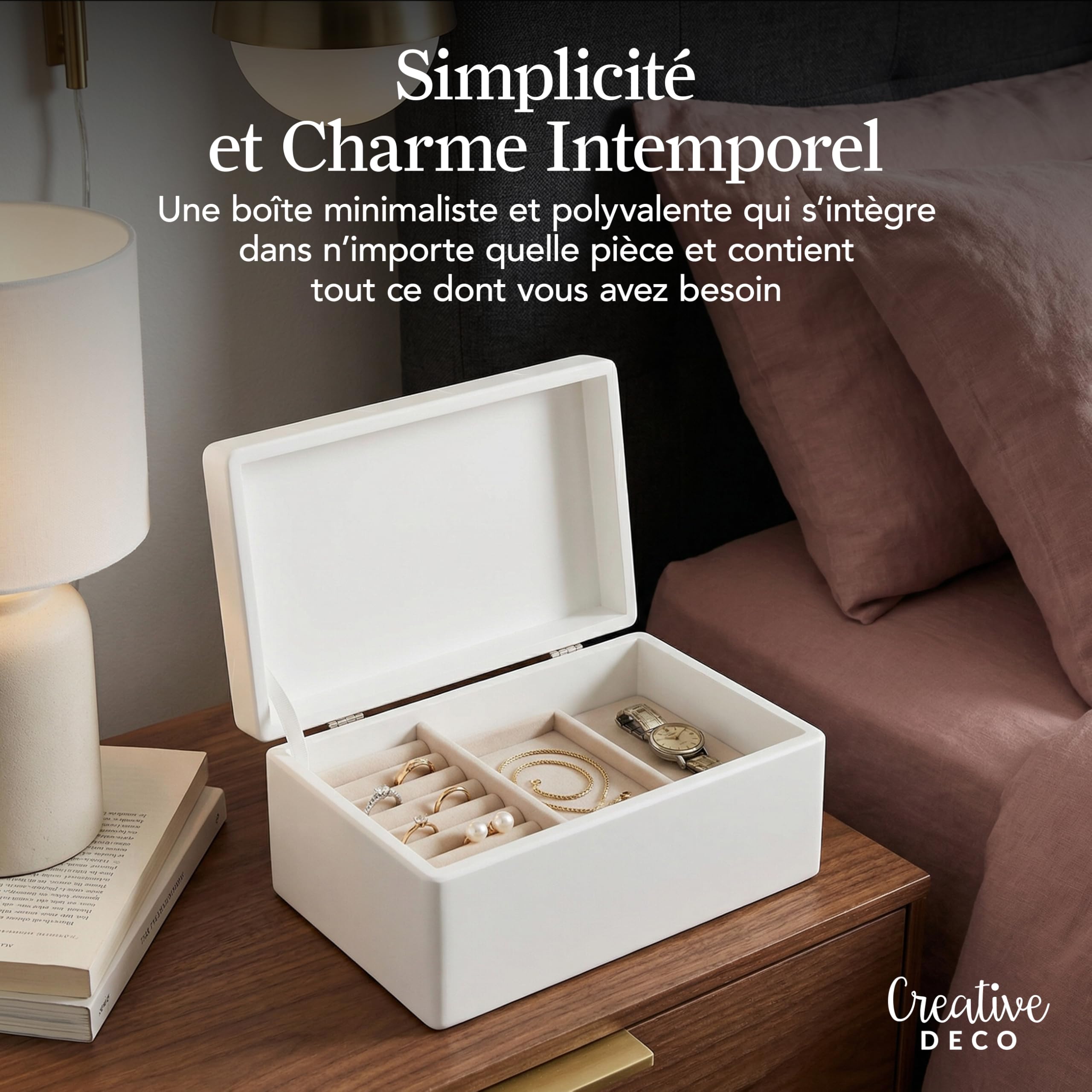 Creative Deco Boîte en bois blanc 30 cm avec couvercle