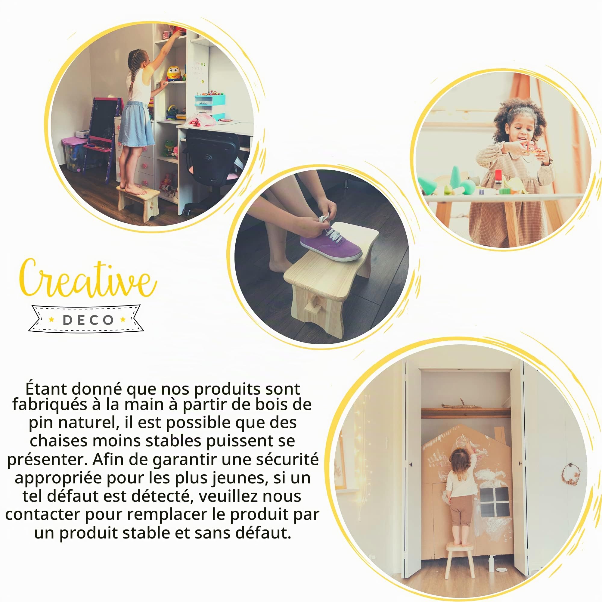 Creative Deco marche repose-pied bois gris 38x19x21 cm