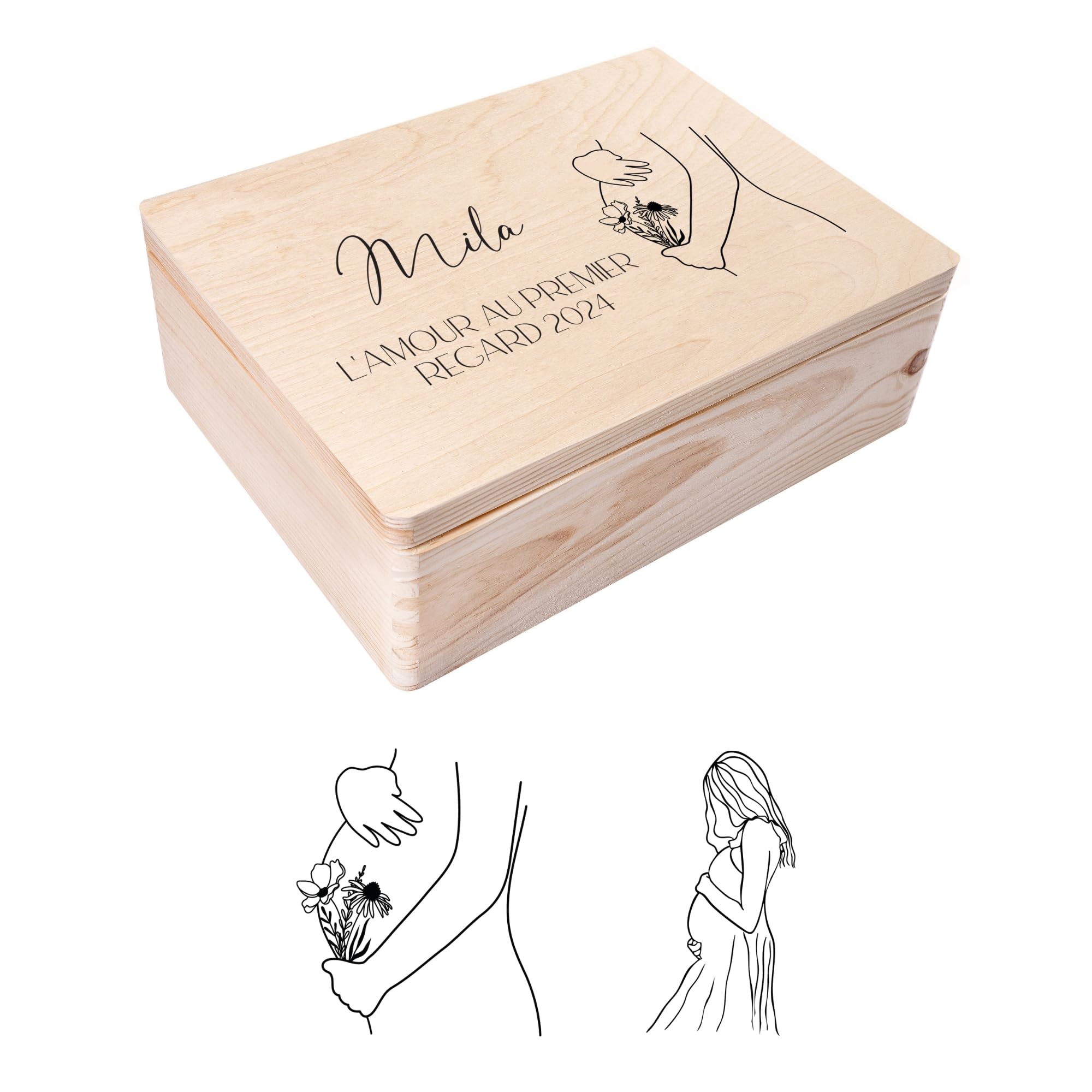 Creative Deco Boîte en bois future maman 40x30x14 grossesse