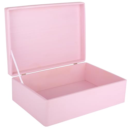 Creative Deco Wood boîte bois rose 40x30x14 cm avec couvercle brut