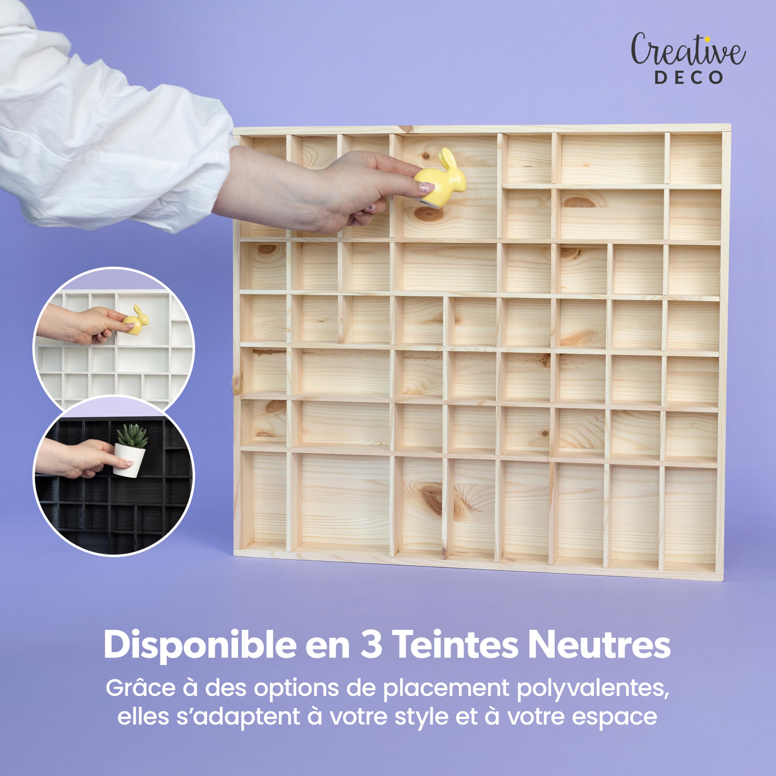 Creative Deco Vitrine murale bois 52 cm 51 cases beige