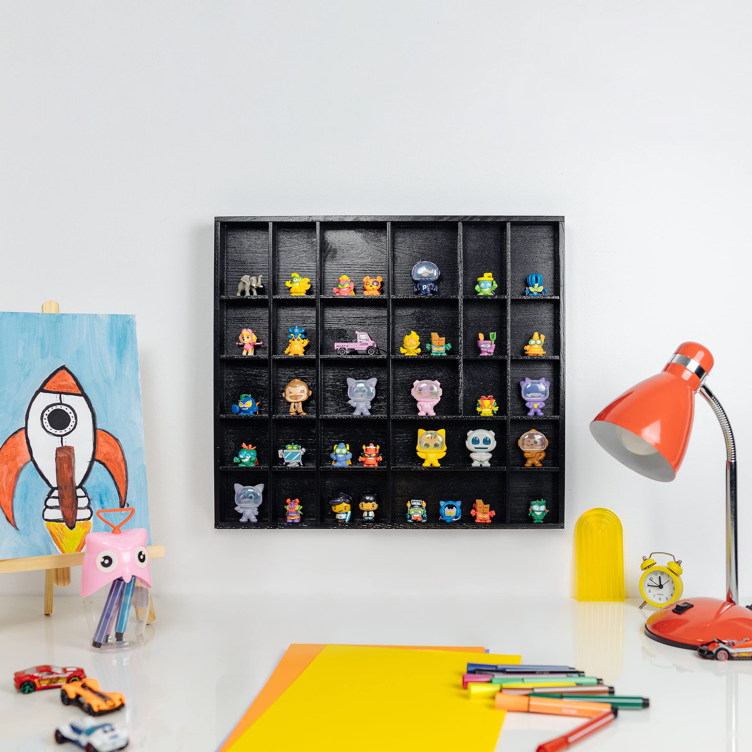 Creative Deco Vitrine Murale Bois Noire 28 cases